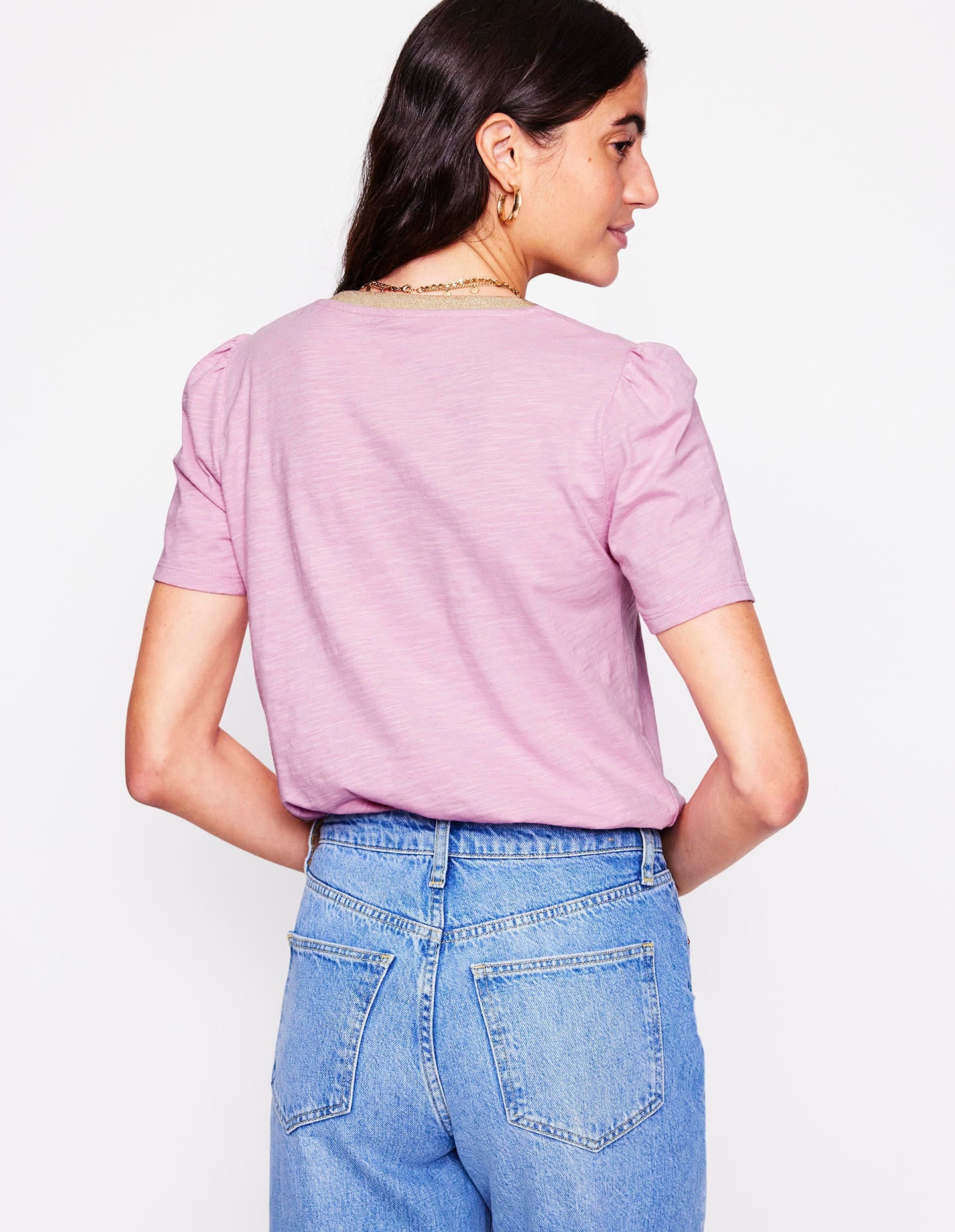 Metallic Trim V Neck T-shirt-Soft Lavender - Image 5
