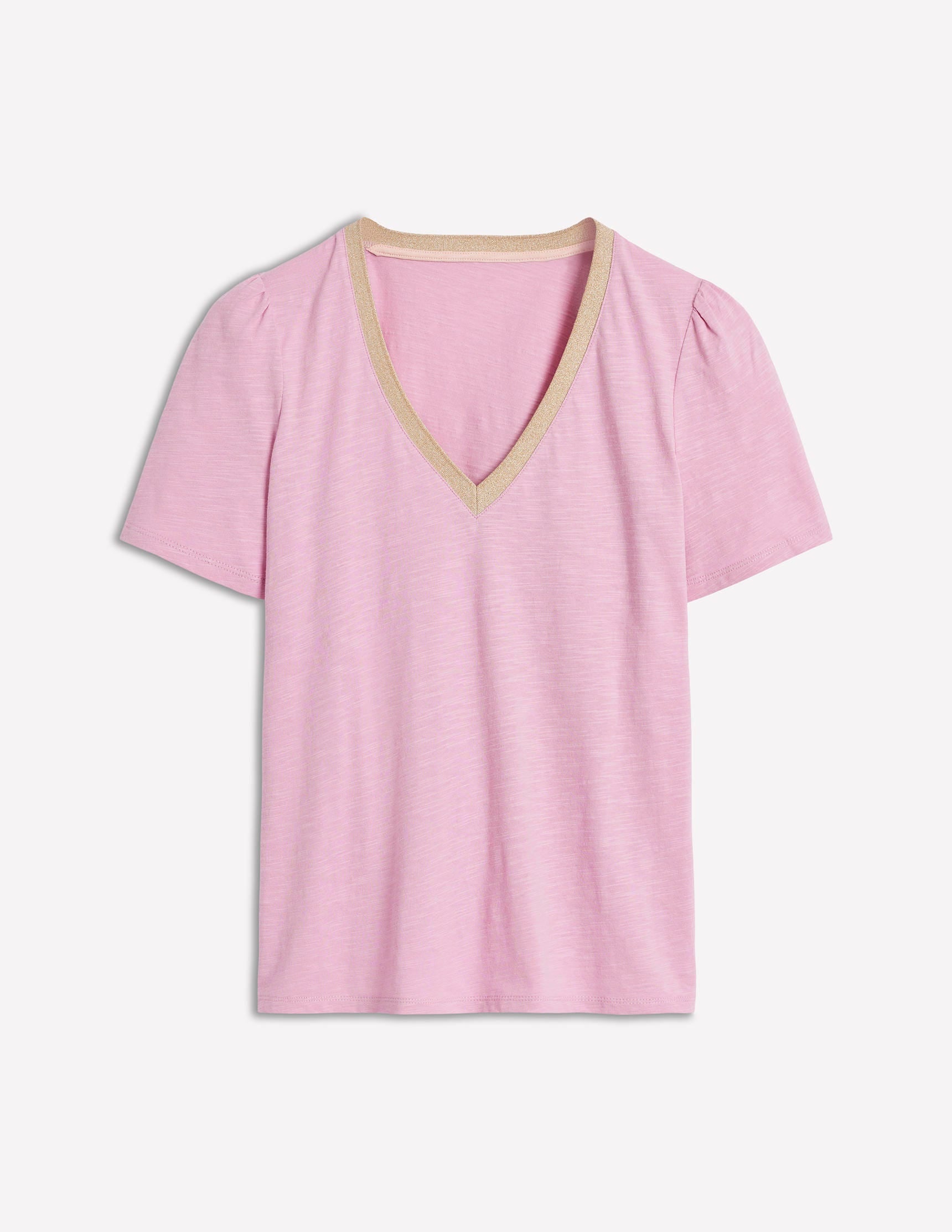 Metallic Trim V Neck T-shirt-Soft Lavender - Image 7