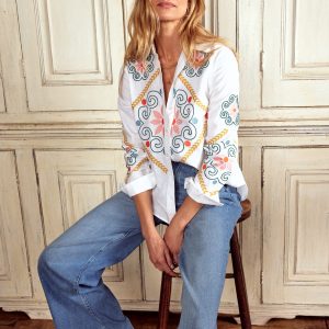 Sienna Embroidered Linen Shirt-White