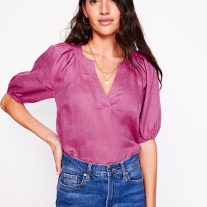 Brooke Linen Top-Purple Damson