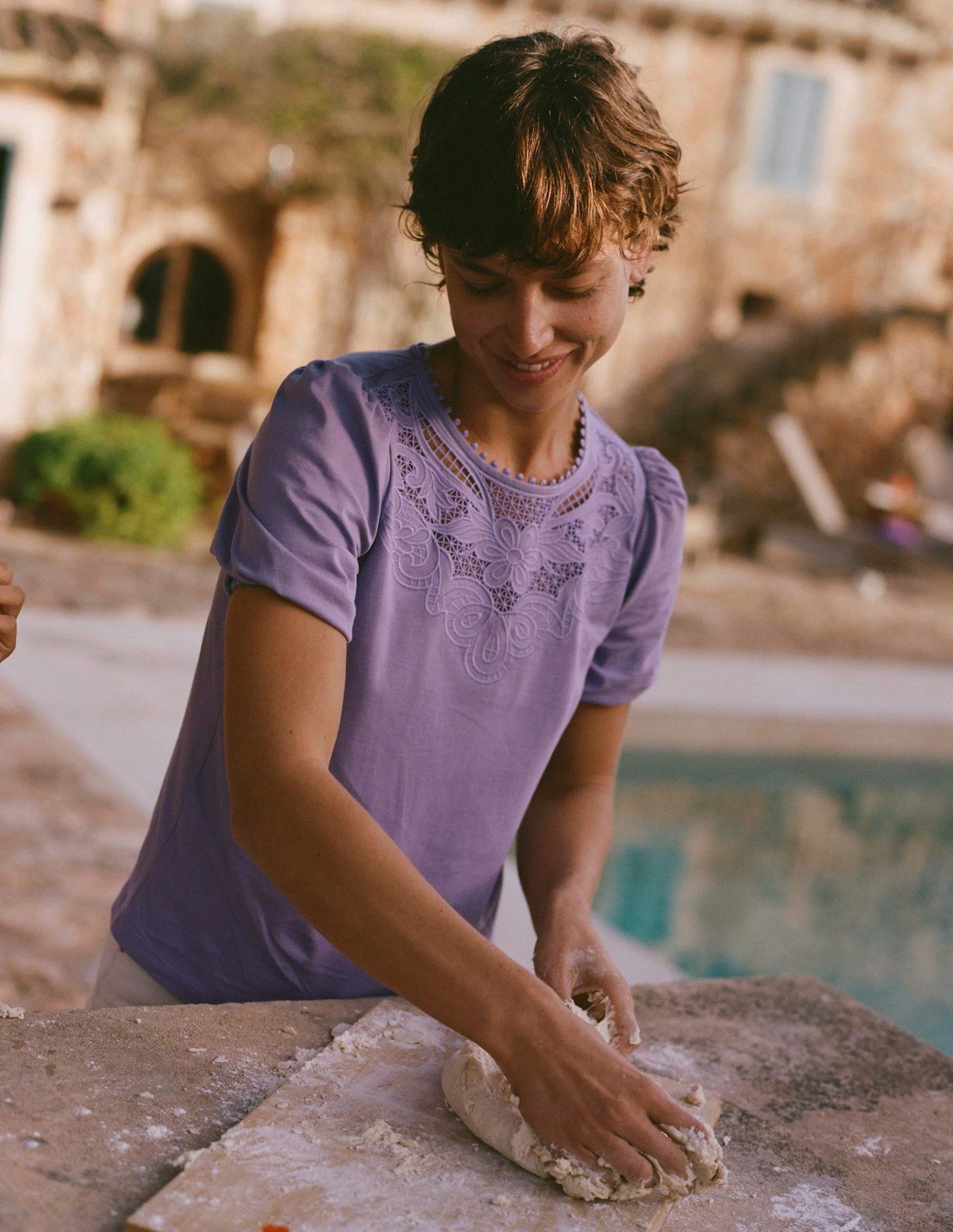 Cutwork Puff Sleeve T-Shirt-Aster Purple - Image 2