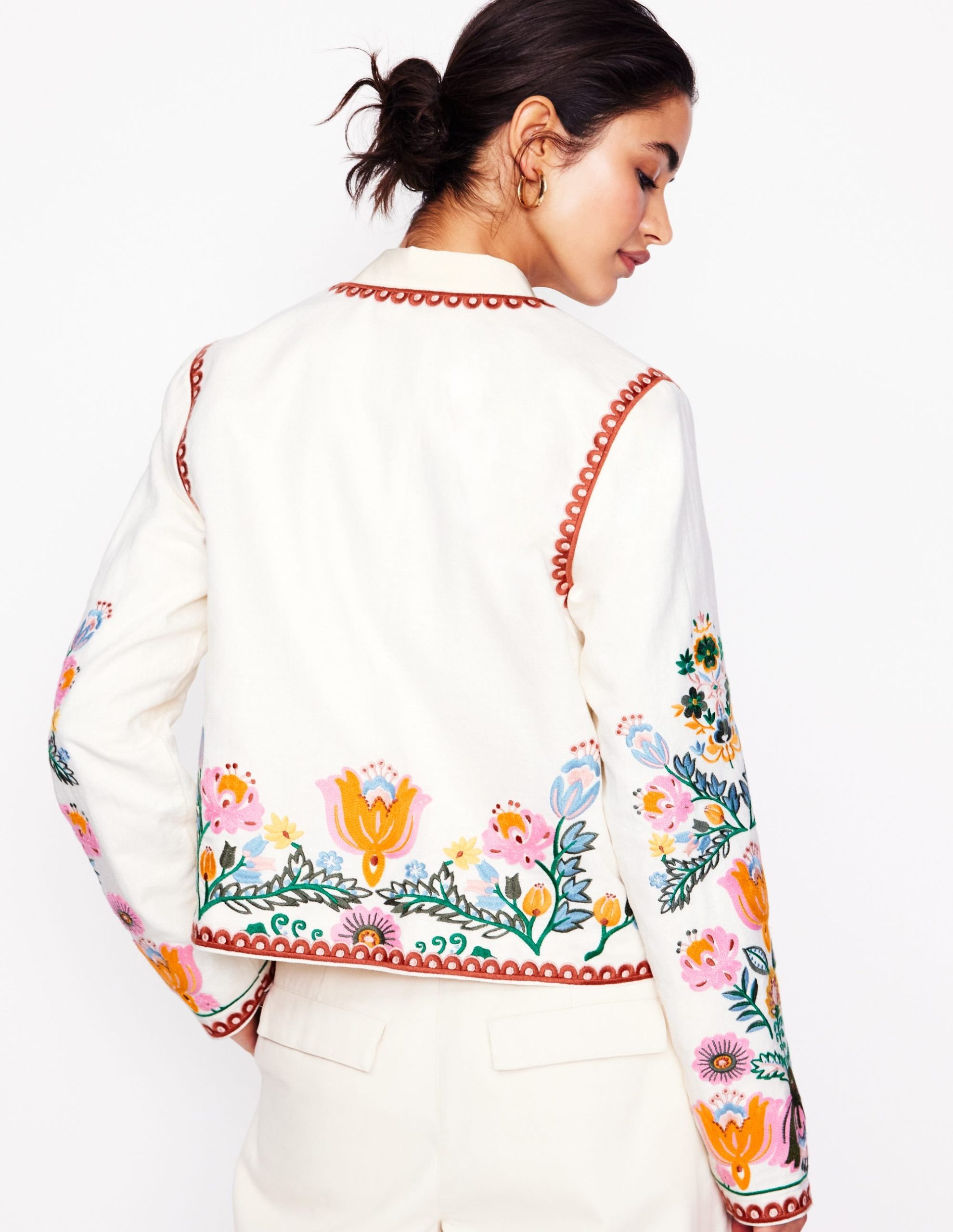 Embroidered Linen Jacket-Ivory. Tulip Fusion - Image 4