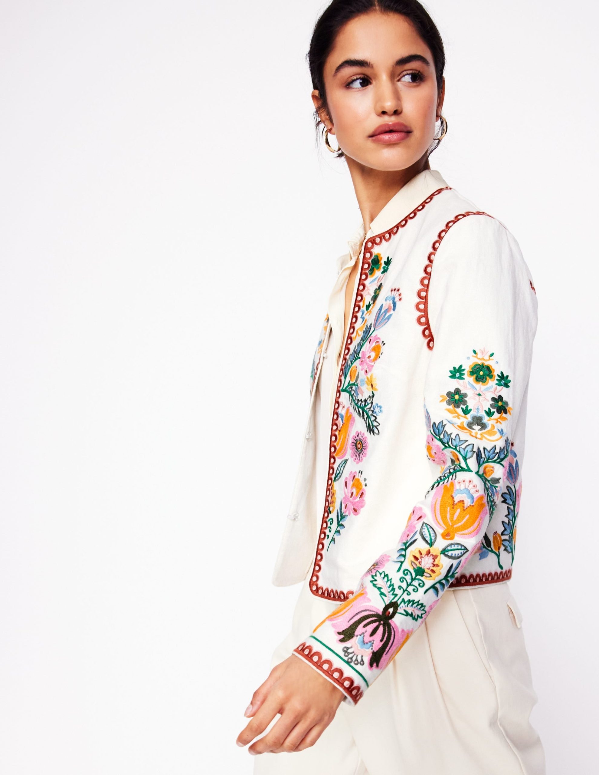 Embroidered Linen Jacket-Ivory. Tulip Fusion - Image 7