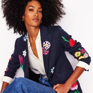 Marylebone Interest Blazer-Navy Embroidery