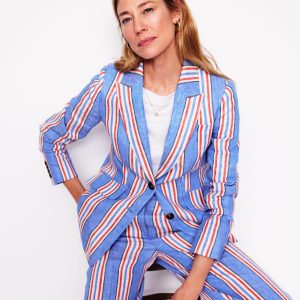 Stamford Linen Blazer-Peacock Plume. Red Stripe