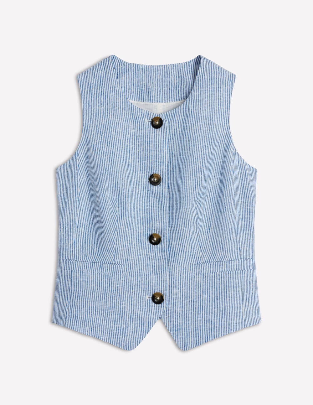 Portsmouth Linen Waistcoat-Kingfisher Blue Fine Stripe - Image 6