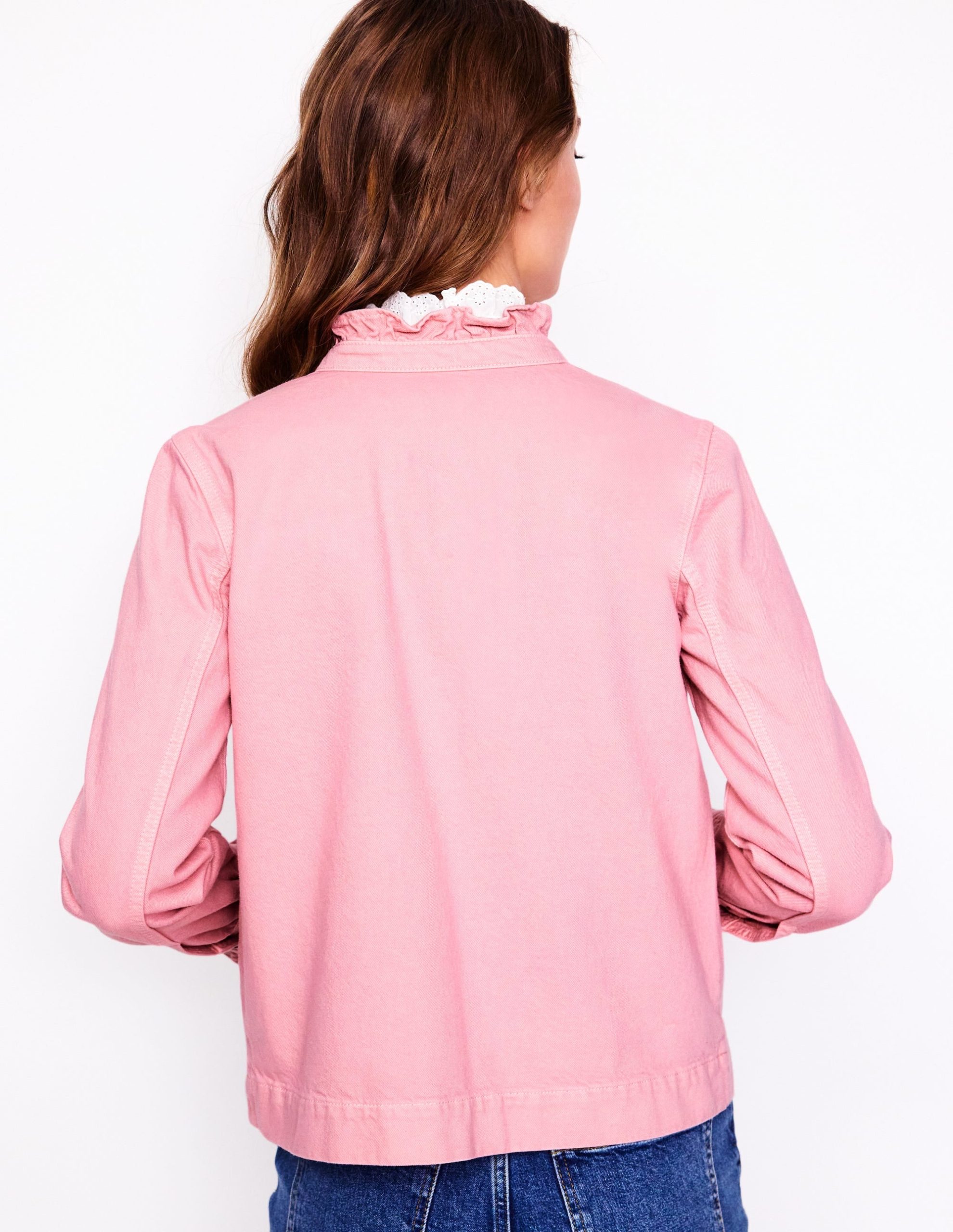 Denim Frill Collar Jacket-Almond Pink - Image 3