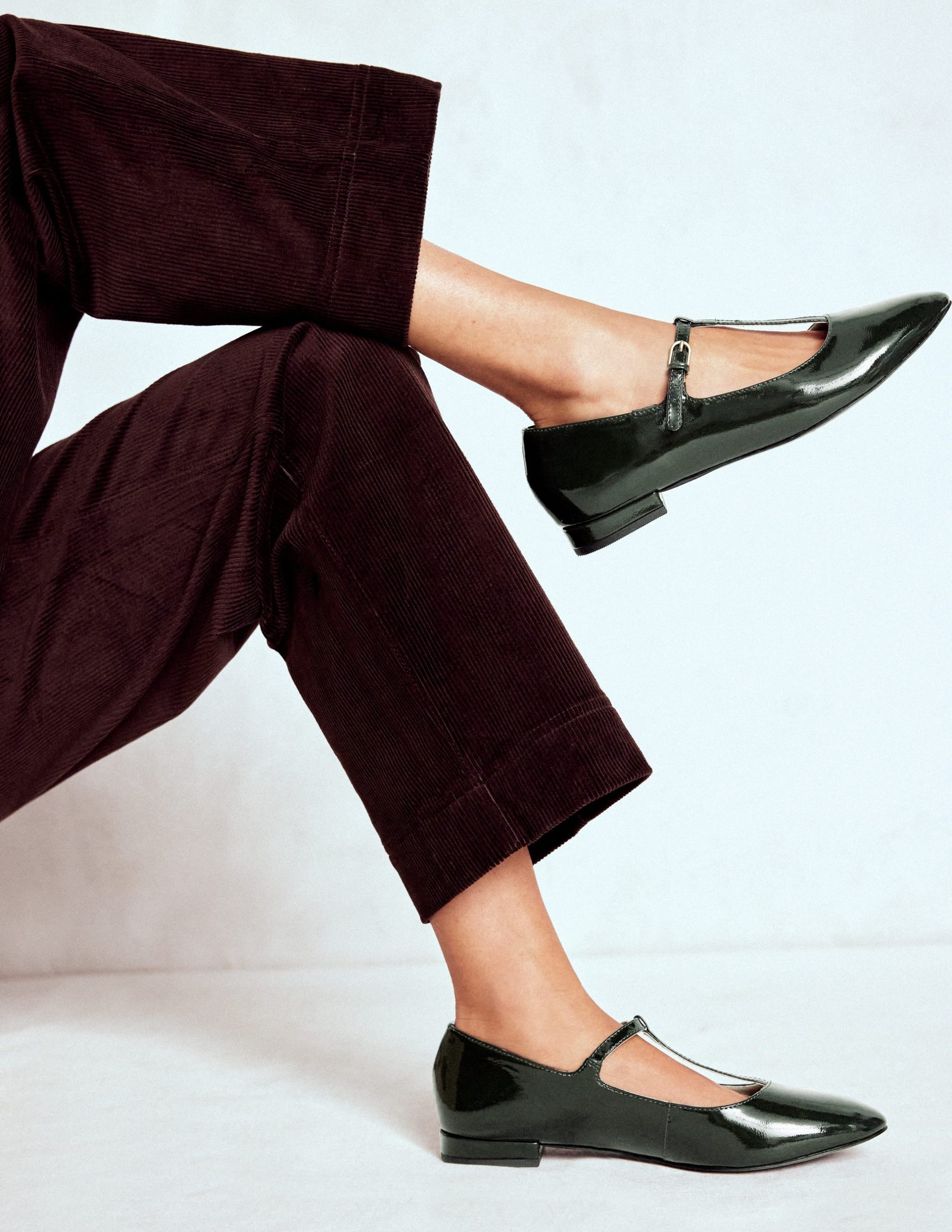 Round Toe T-Bar Flats-Green Patent - Image 2