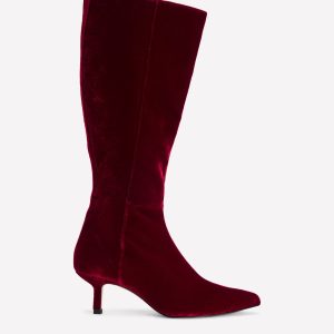 Kitten Heel Knee High Boots-Ruby Red