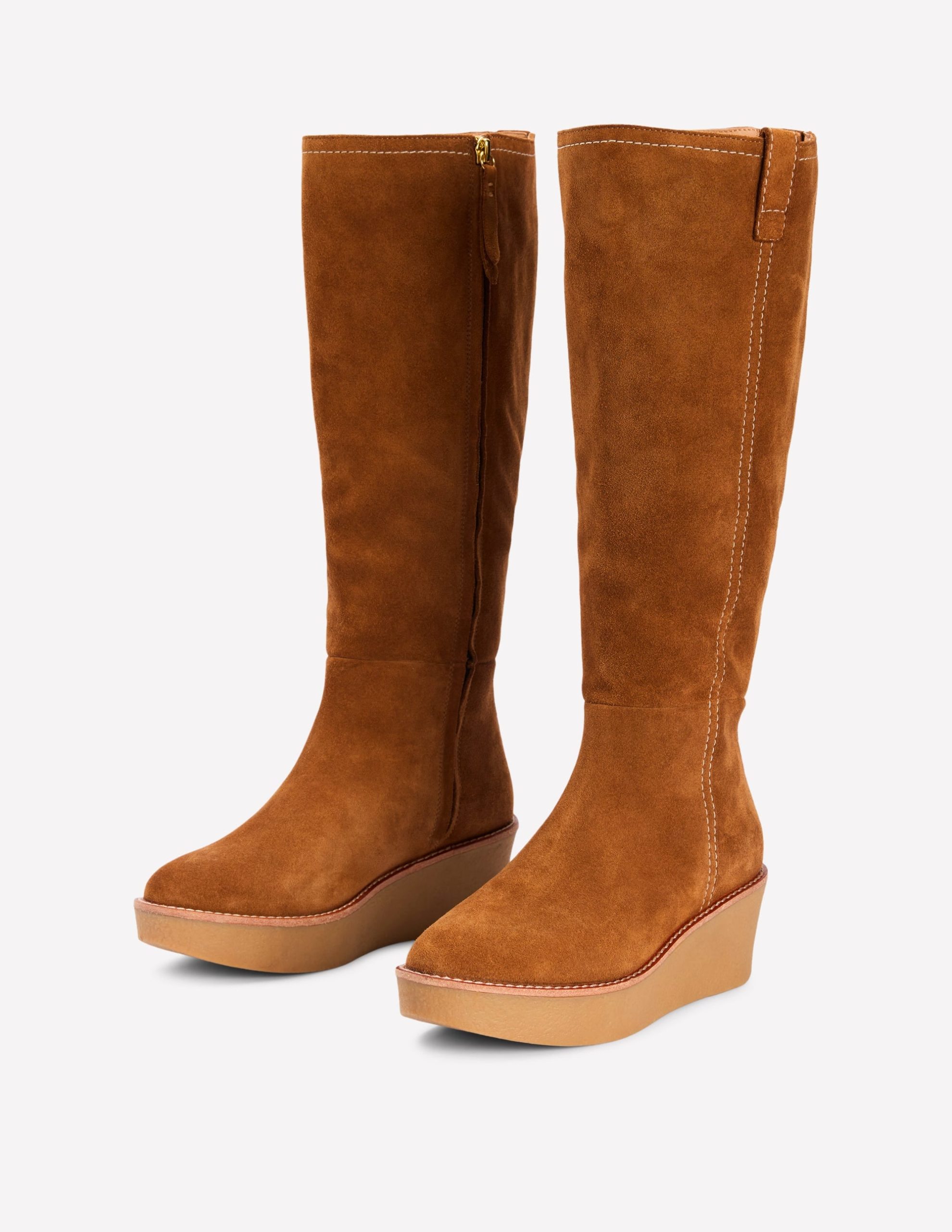 Knee High Wedge Boots-Tan - Image 4