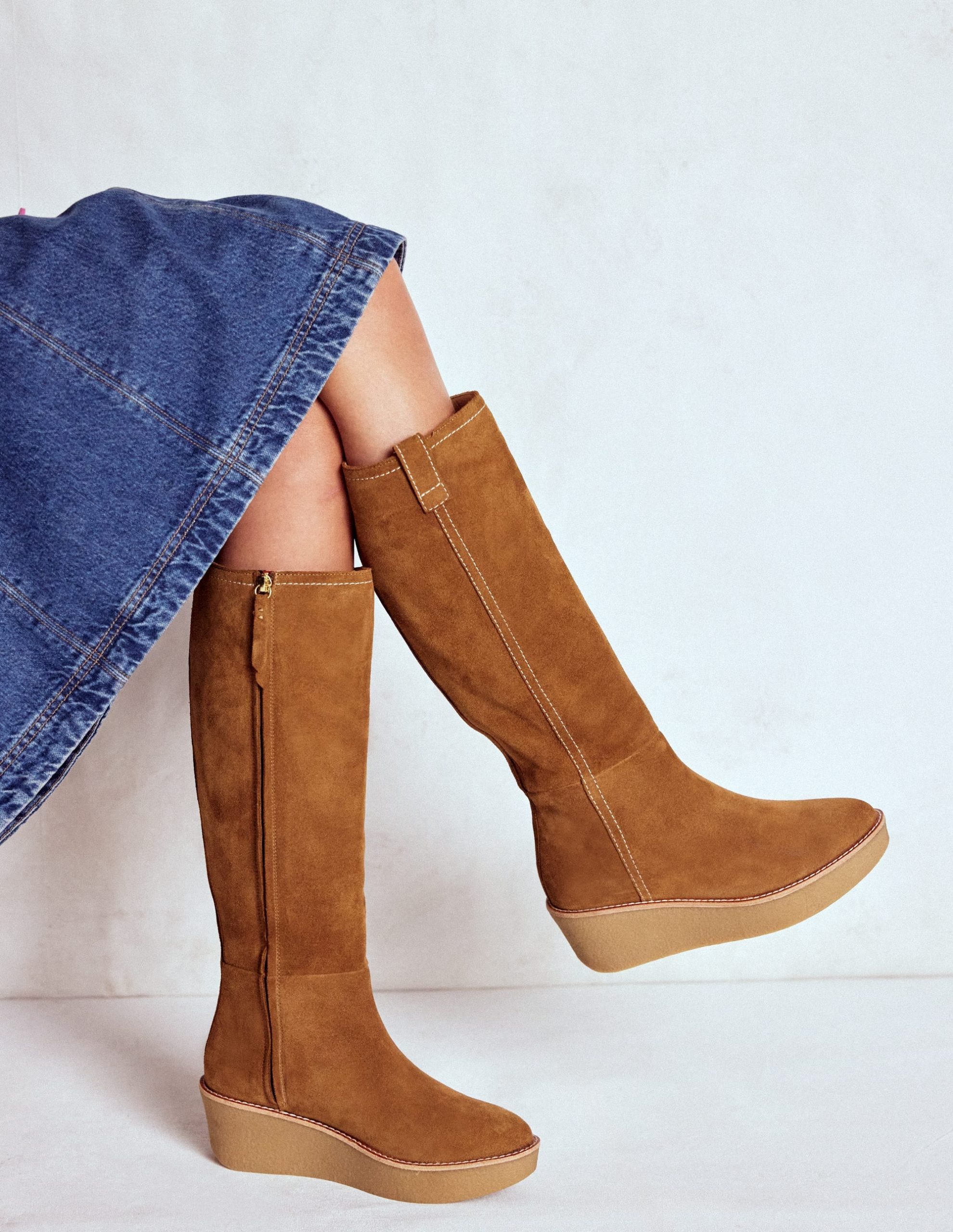 Knee High Wedge Boots-Tan - Image 2