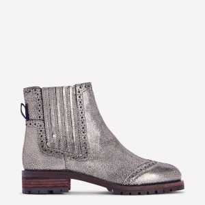 Brogue Detail Chelsea Boots-Silver