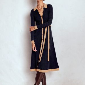 Rachel Knitted Shirt Dress-Navy
