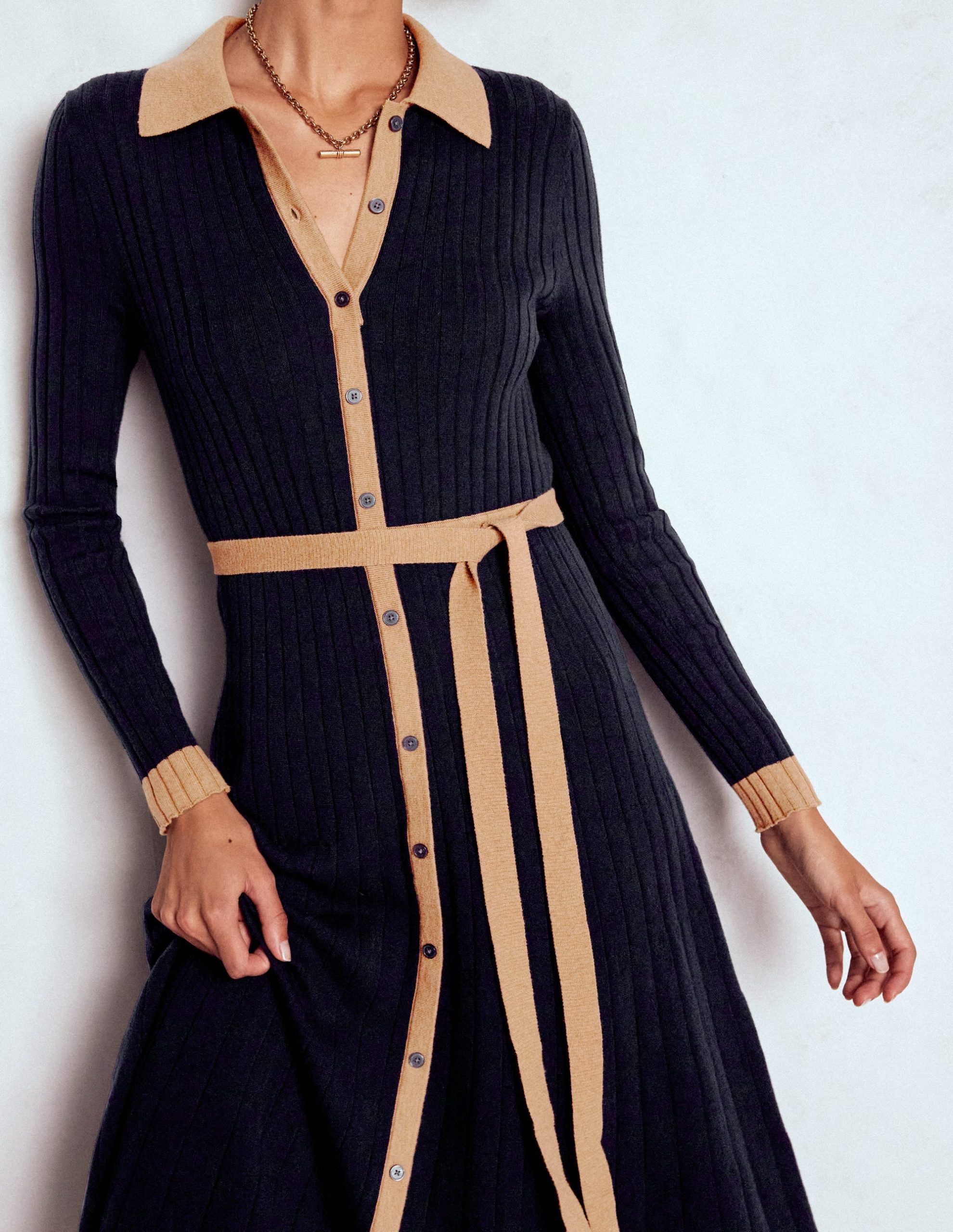 Rachel Knitted Shirt Dress-Navy - Image 2