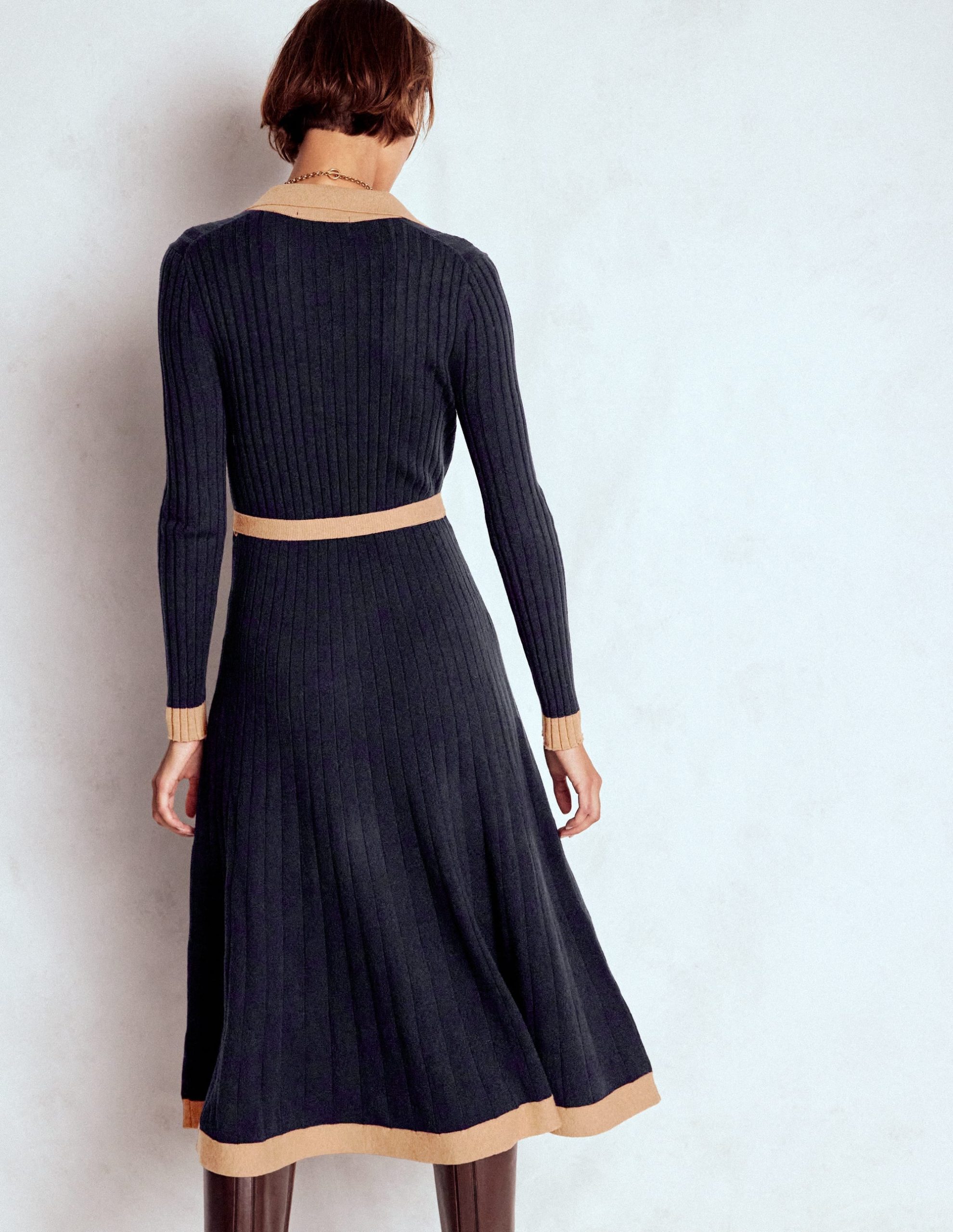 Rachel Knitted Shirt Dress-Navy - Image 3