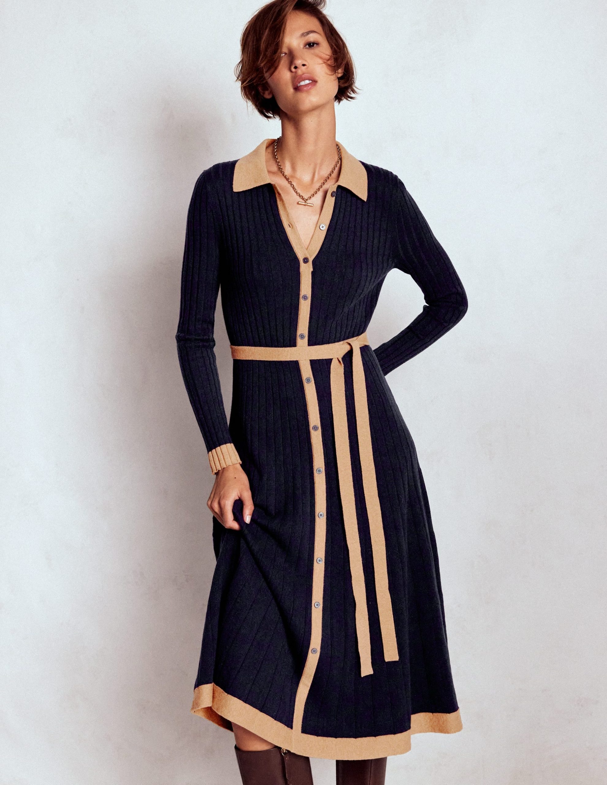 Rachel Knitted Shirt Dress-Navy - Image 4