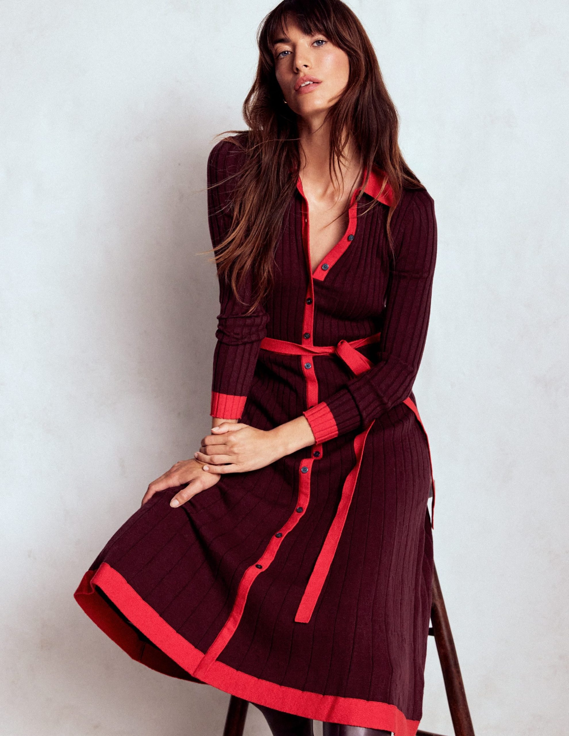 Rachel Knitted Shirt Dress-Deep Wisteria - Image 4