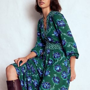 Lily Long Sleeve Midi Dress-Emerald. Delicate Carnation
