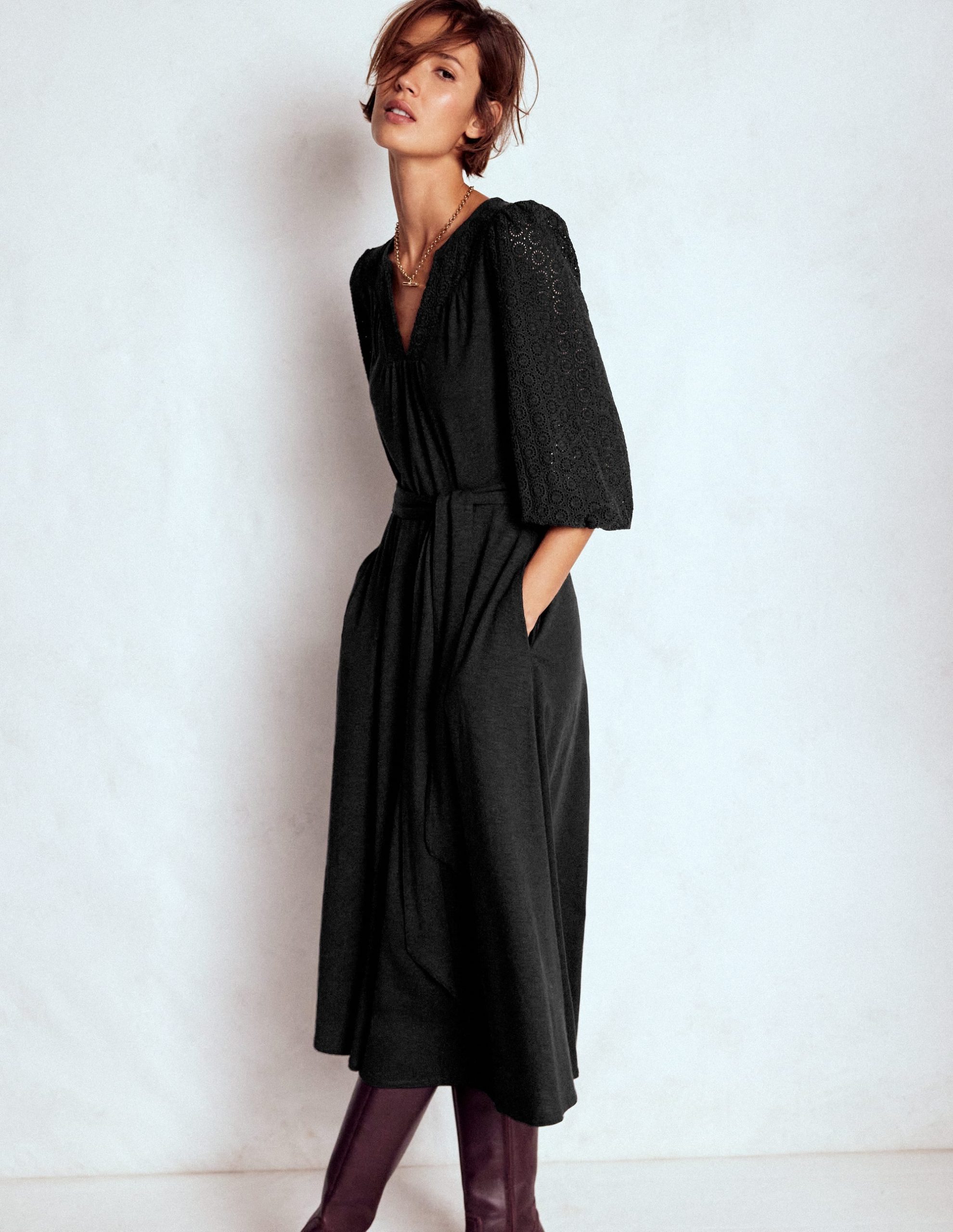 Eden Broderie Jersey Dress-Black