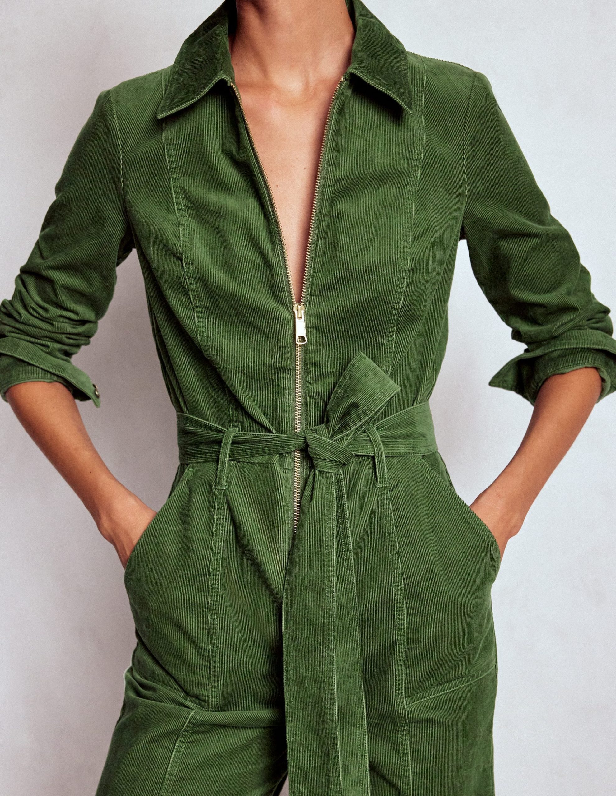 Zip Up Cord LS Jumpsuit-Fern - Image 2