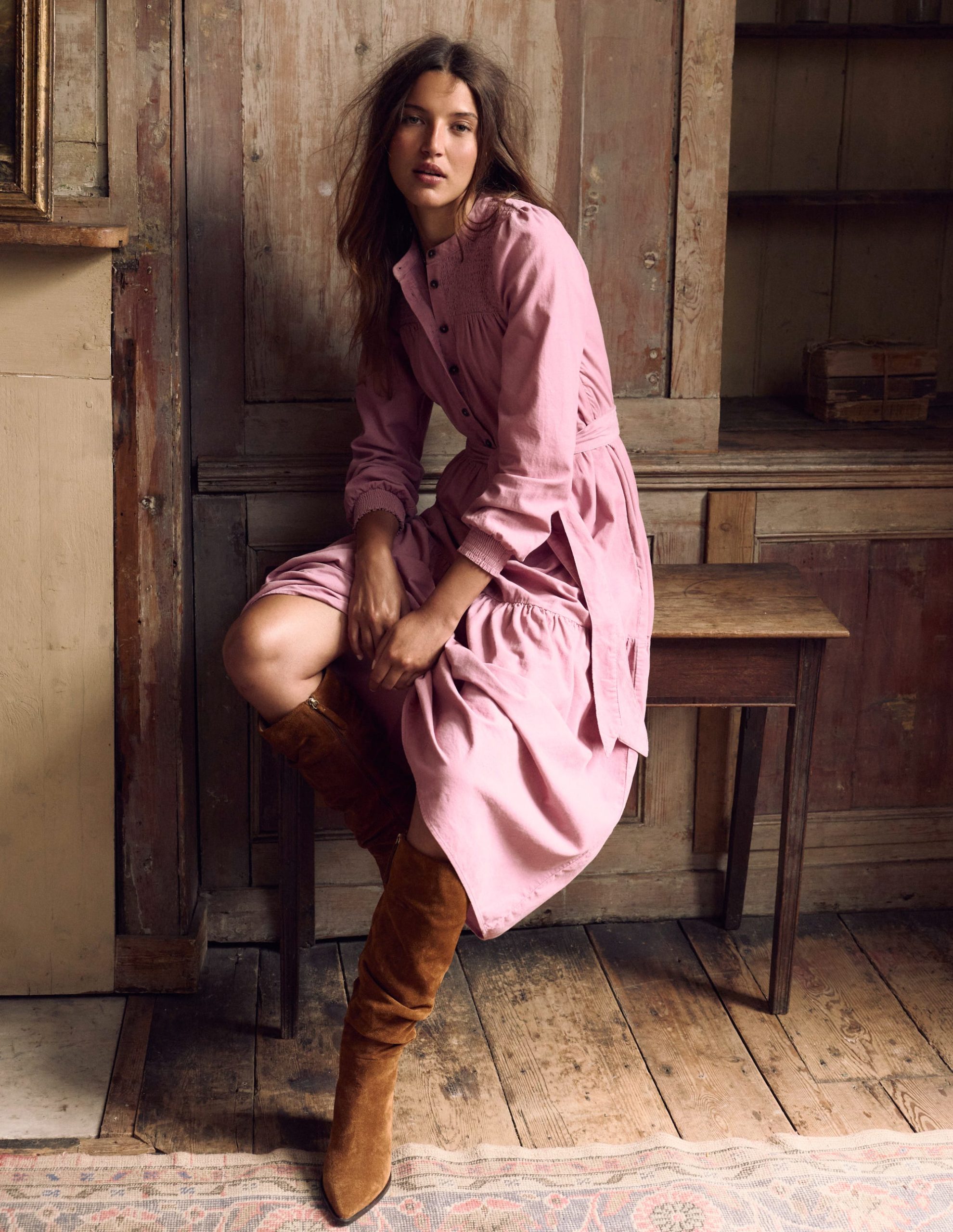 Cecily Cord Midi Dress-Pink Haze