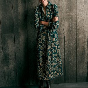 Adelaide Zip Cord Midi Dress-Emerald Night. Elaborate Vine