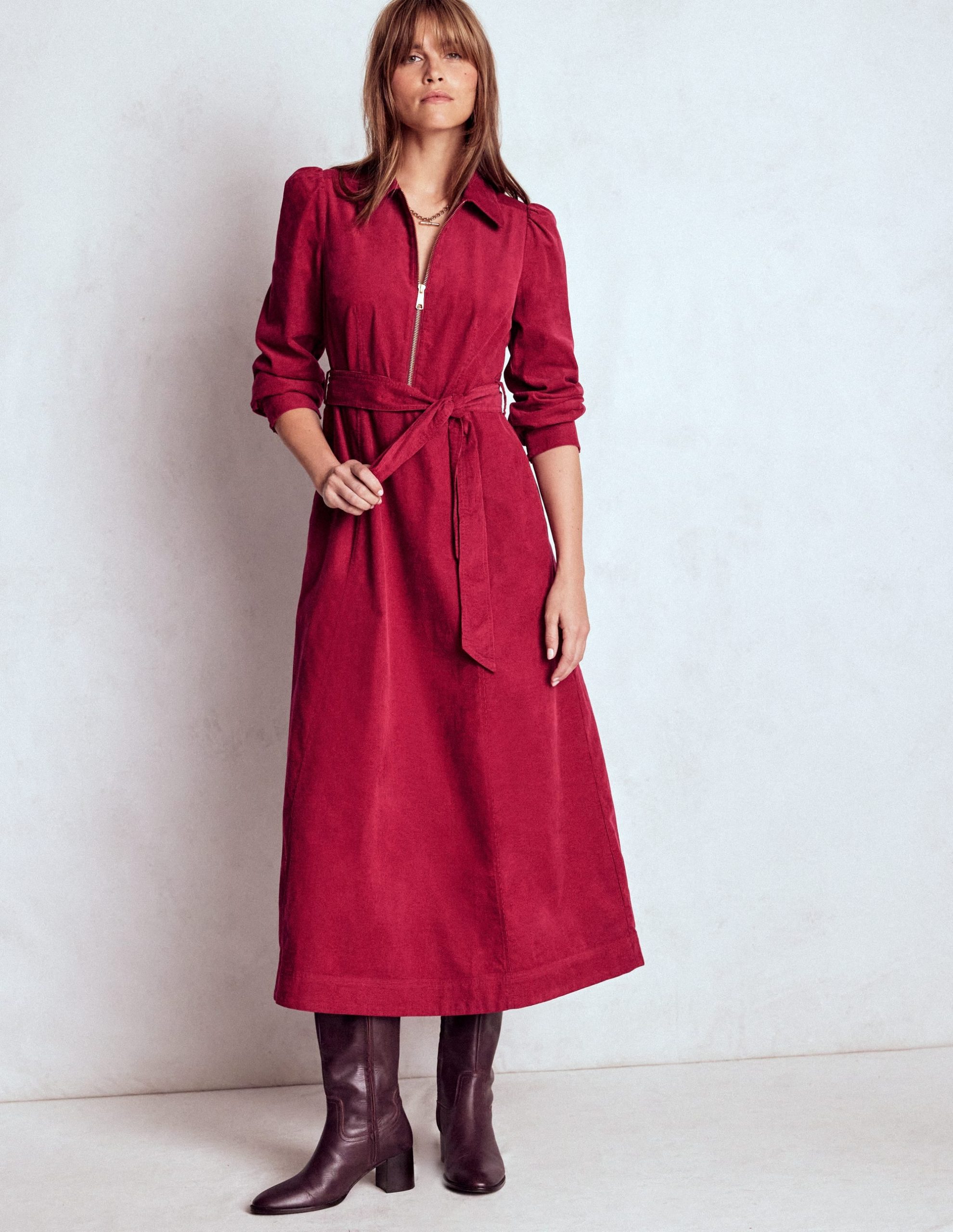 Adelaide Zip Cord Midi Dress-Burgundy Red - Image 4