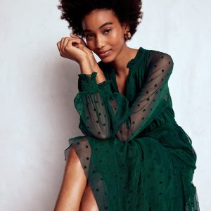 Lucille Tulle Midi Dress-Emerald Night