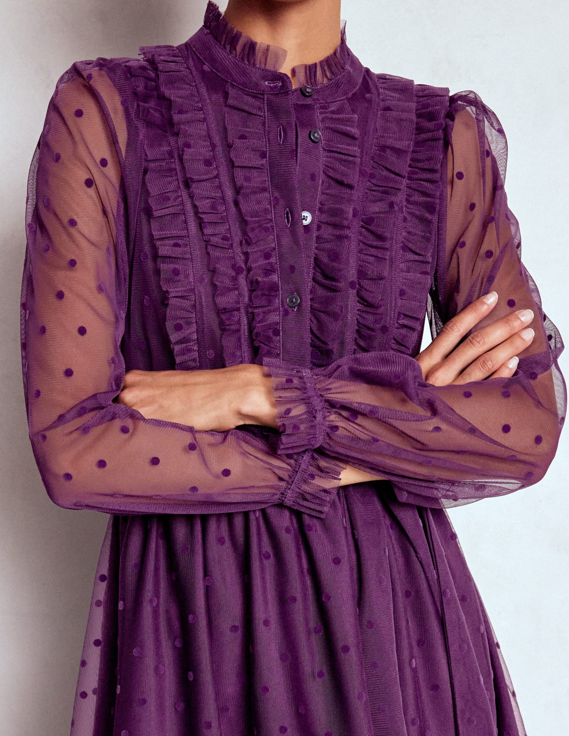 Tulle Ruffle Maxi Dress-Viola Purple - Image 2