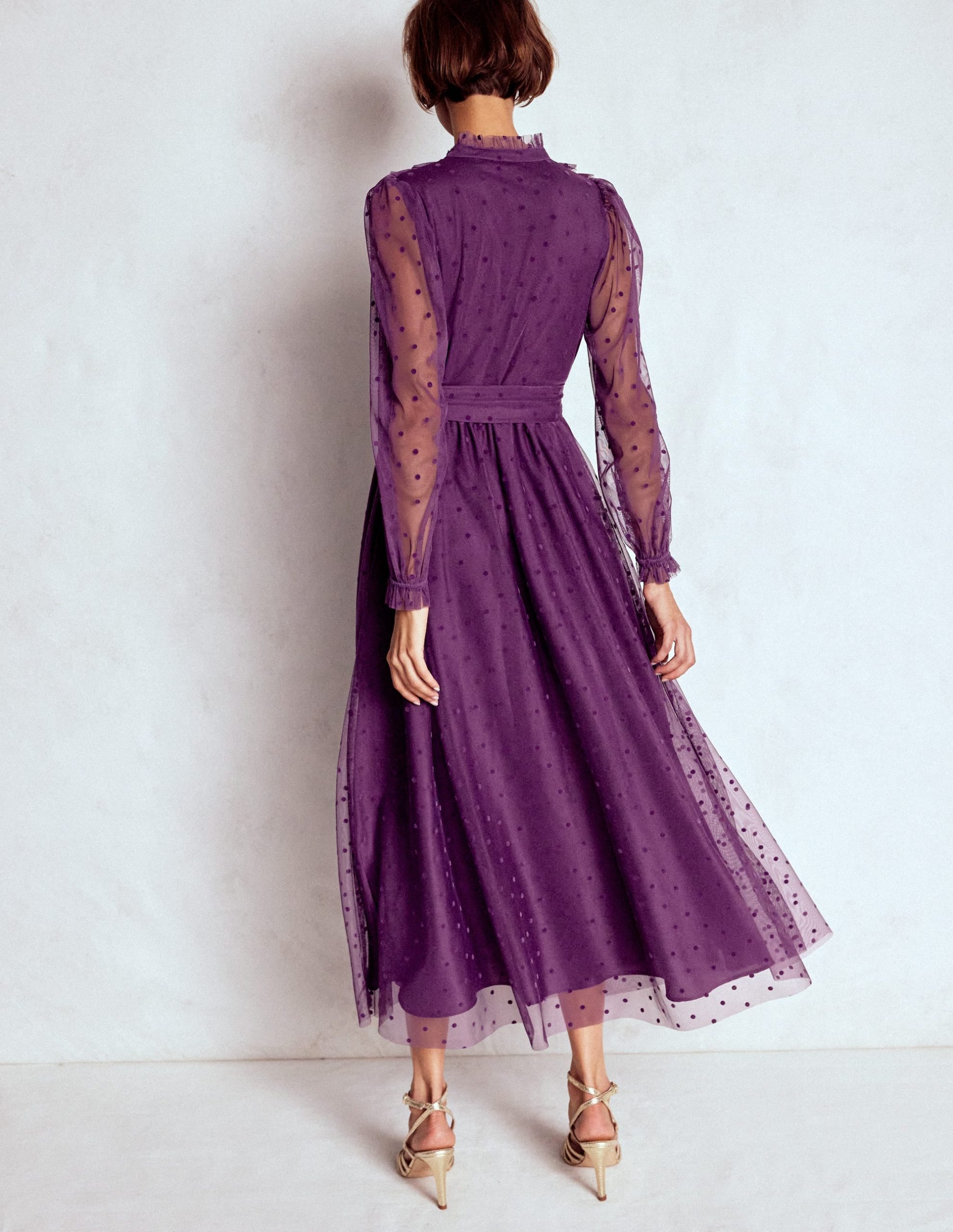 Tulle Ruffle Maxi Dress-Viola Purple - Image 3