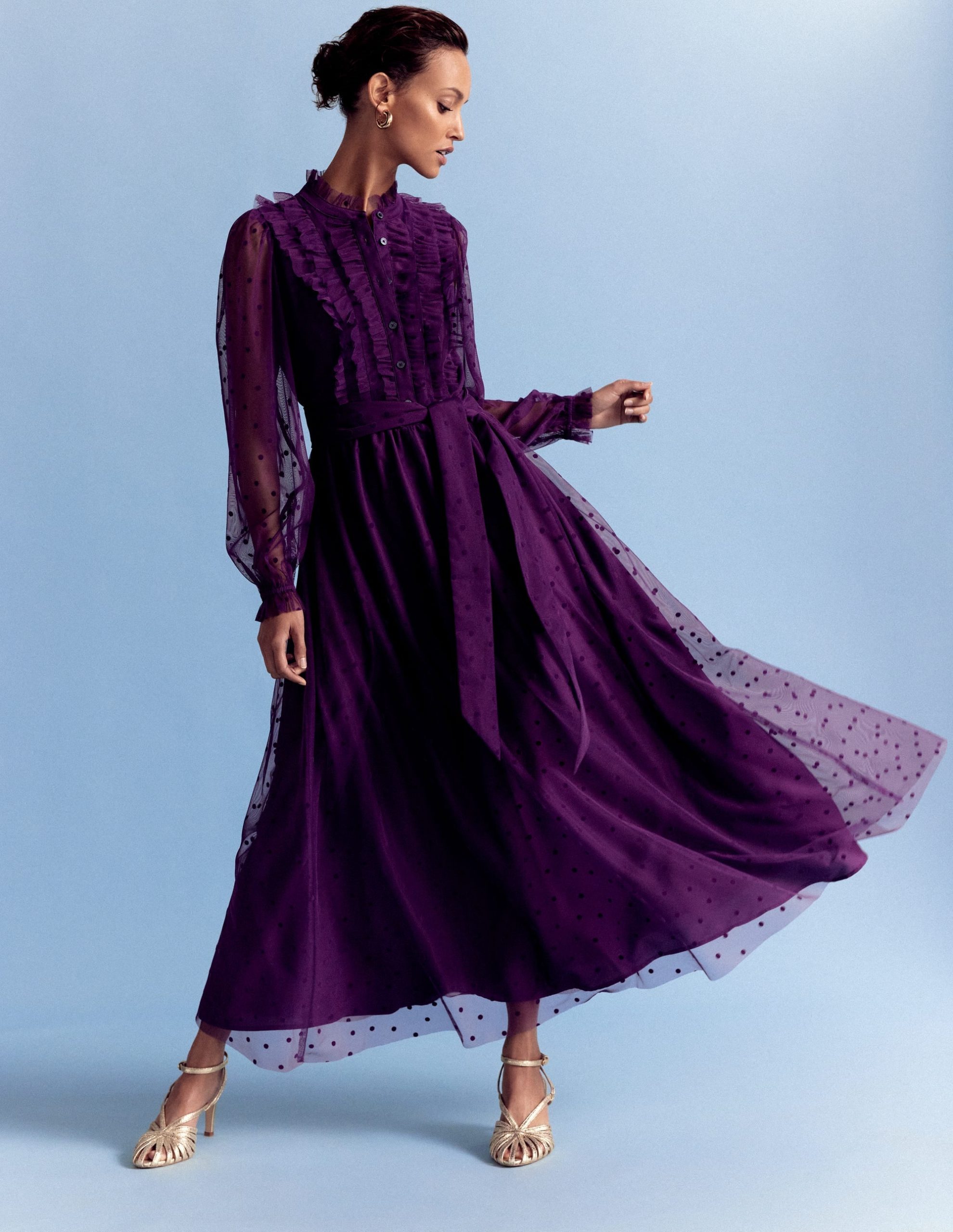 Tulle Ruffle Maxi Dress-Viola Purple - Image 5