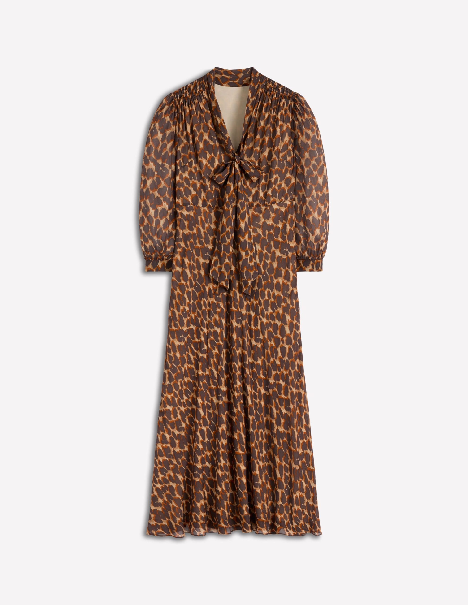 Brooke Tie Neck Tea Dress-Sand. Abstract Leopard Spot - Image 6