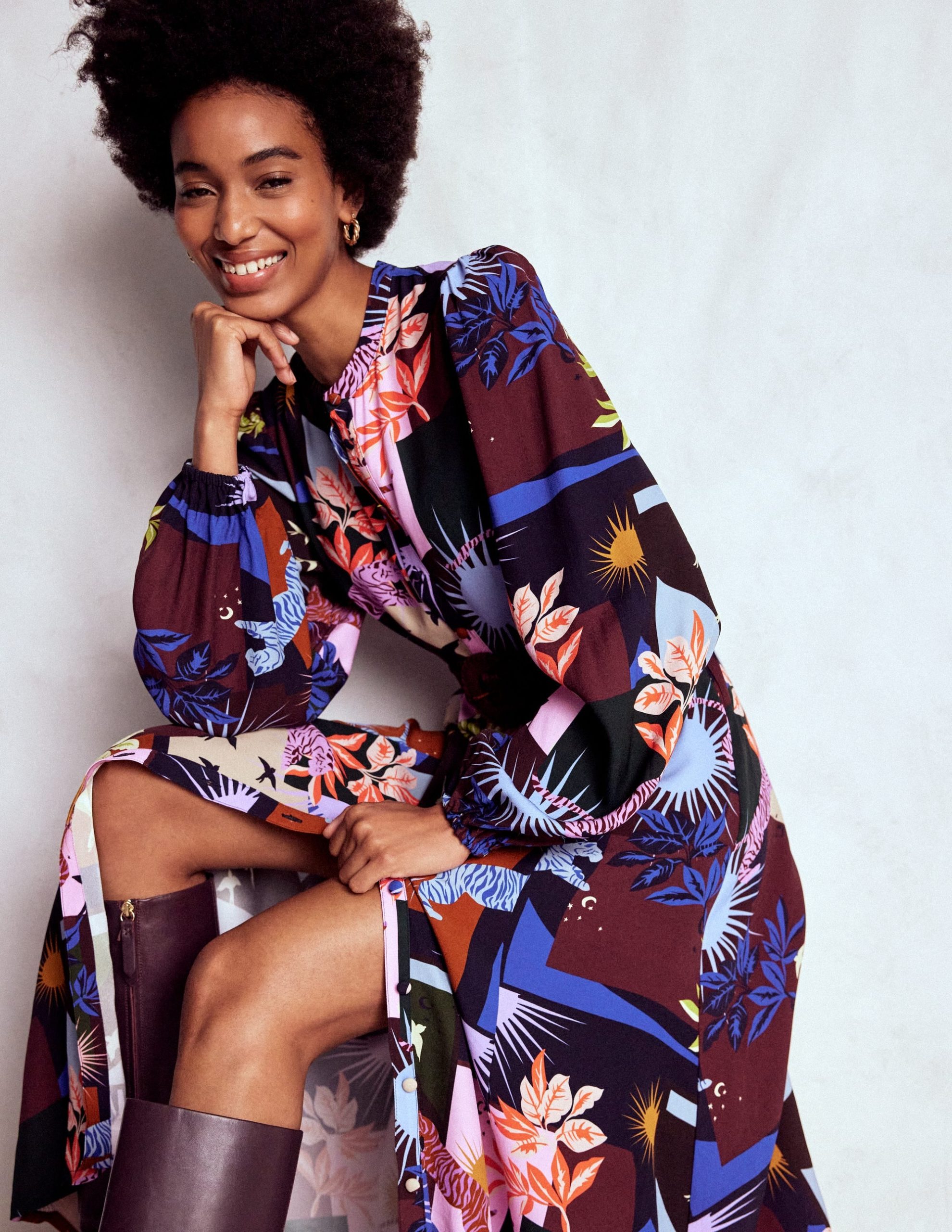 Mae Occasion Maxi Shirt Dress-Multi. Cosmic Savanna