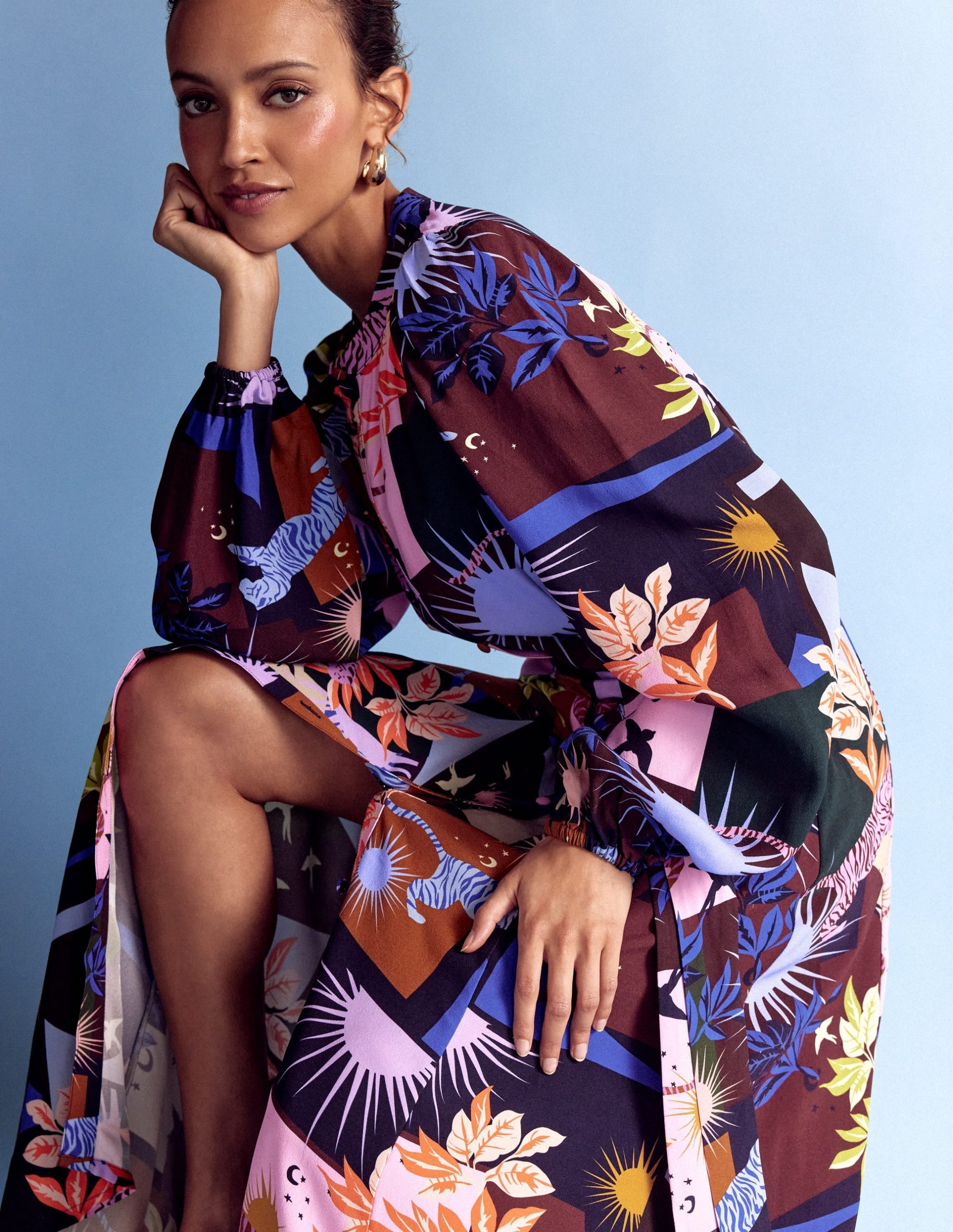 Mae Occasion Maxi Shirt Dress-Multi. Cosmic Savanna - Image 6