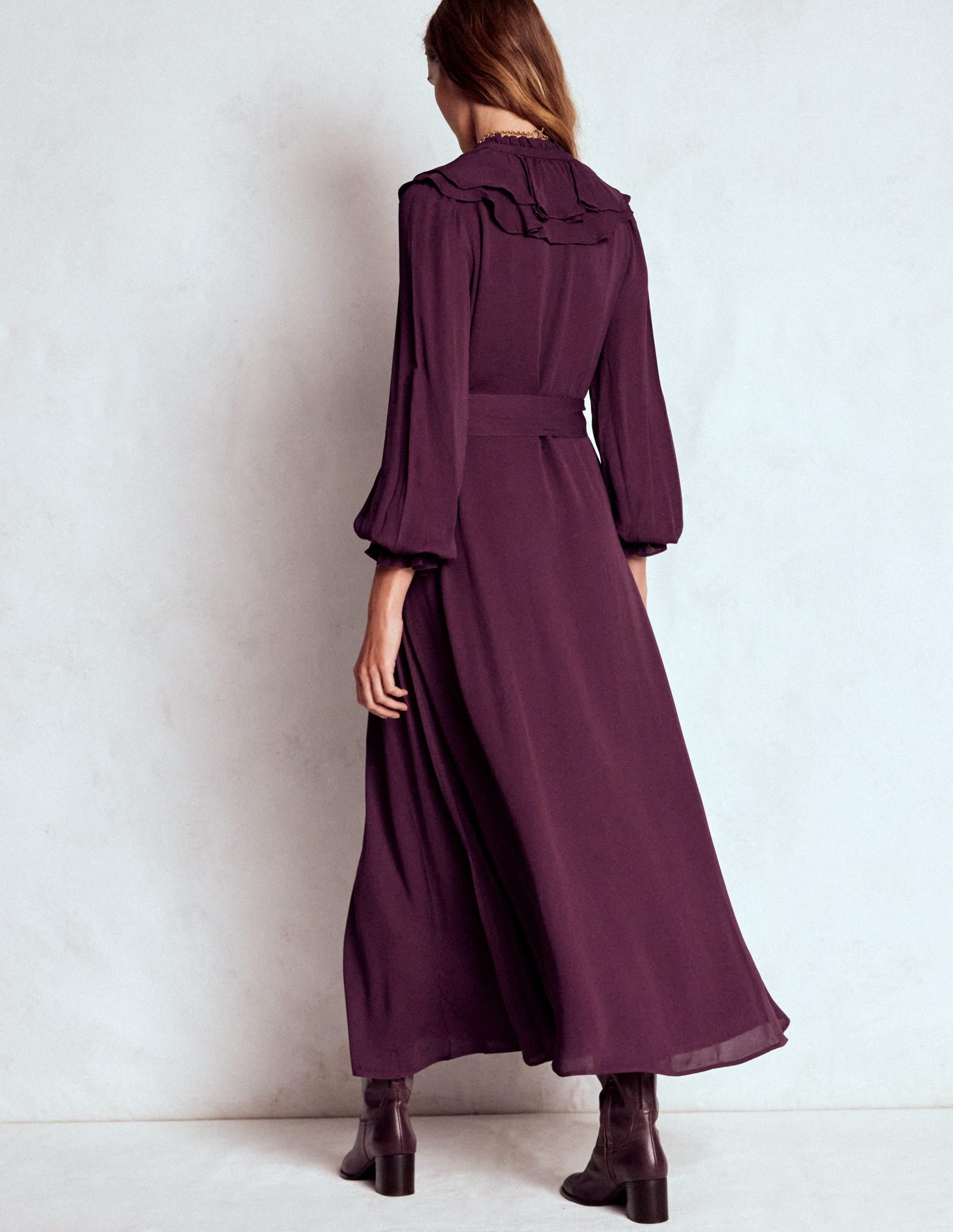 Ruffle Front Shirt Dress-Dark Cherry - Image 3