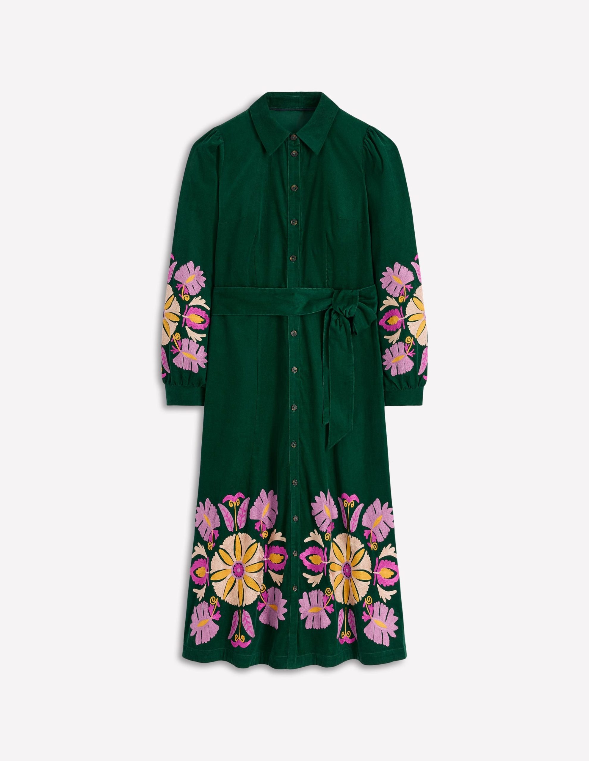 Clara Cord Midi Dress-Emerald Night. Embroidery - Image 5