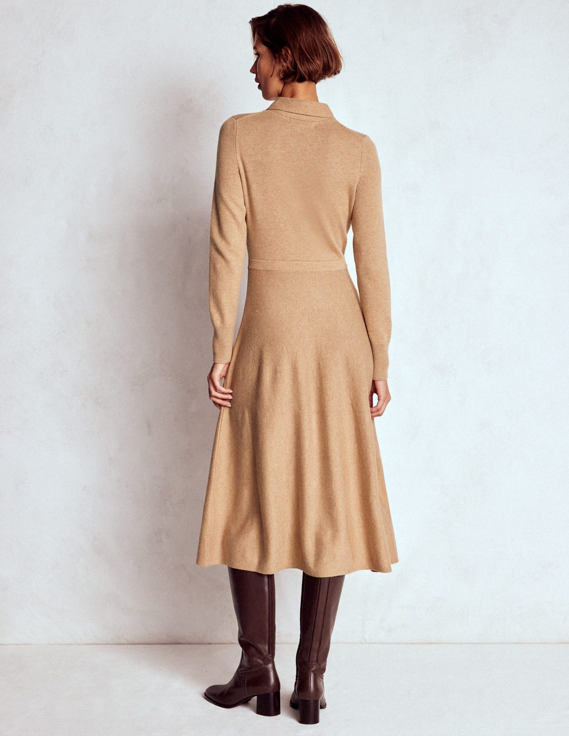 Knitted Bow Dress-Camel Melange - Image 3