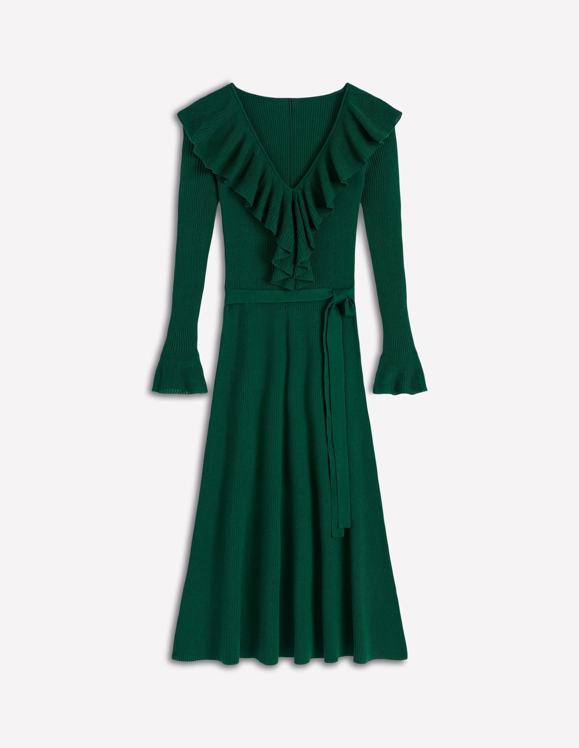 Ruffled Ribbed Dress-Emerald Night - Image 7