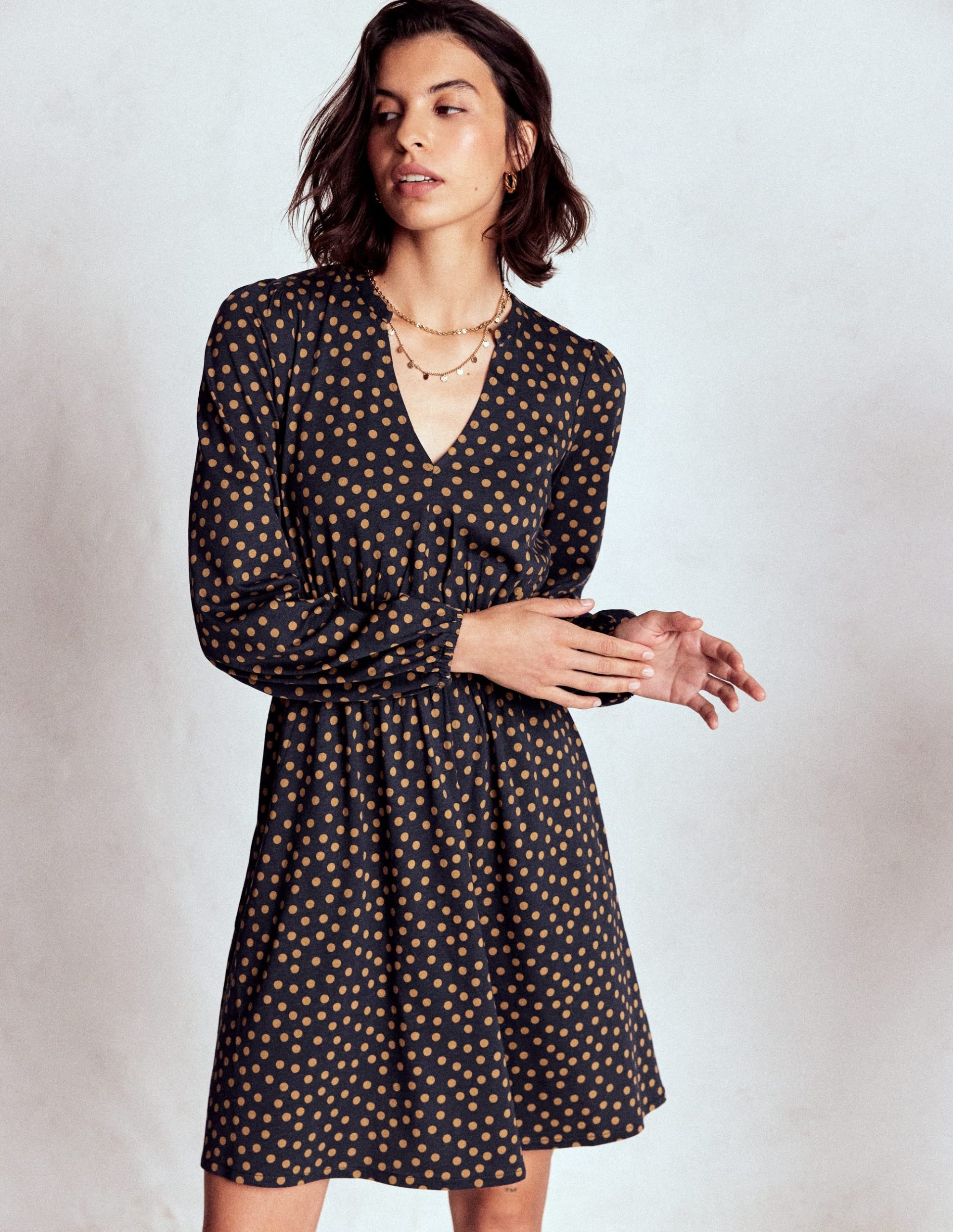 Sarah Short Jersey Dress-French Navy. Dijon Dot - Image 5