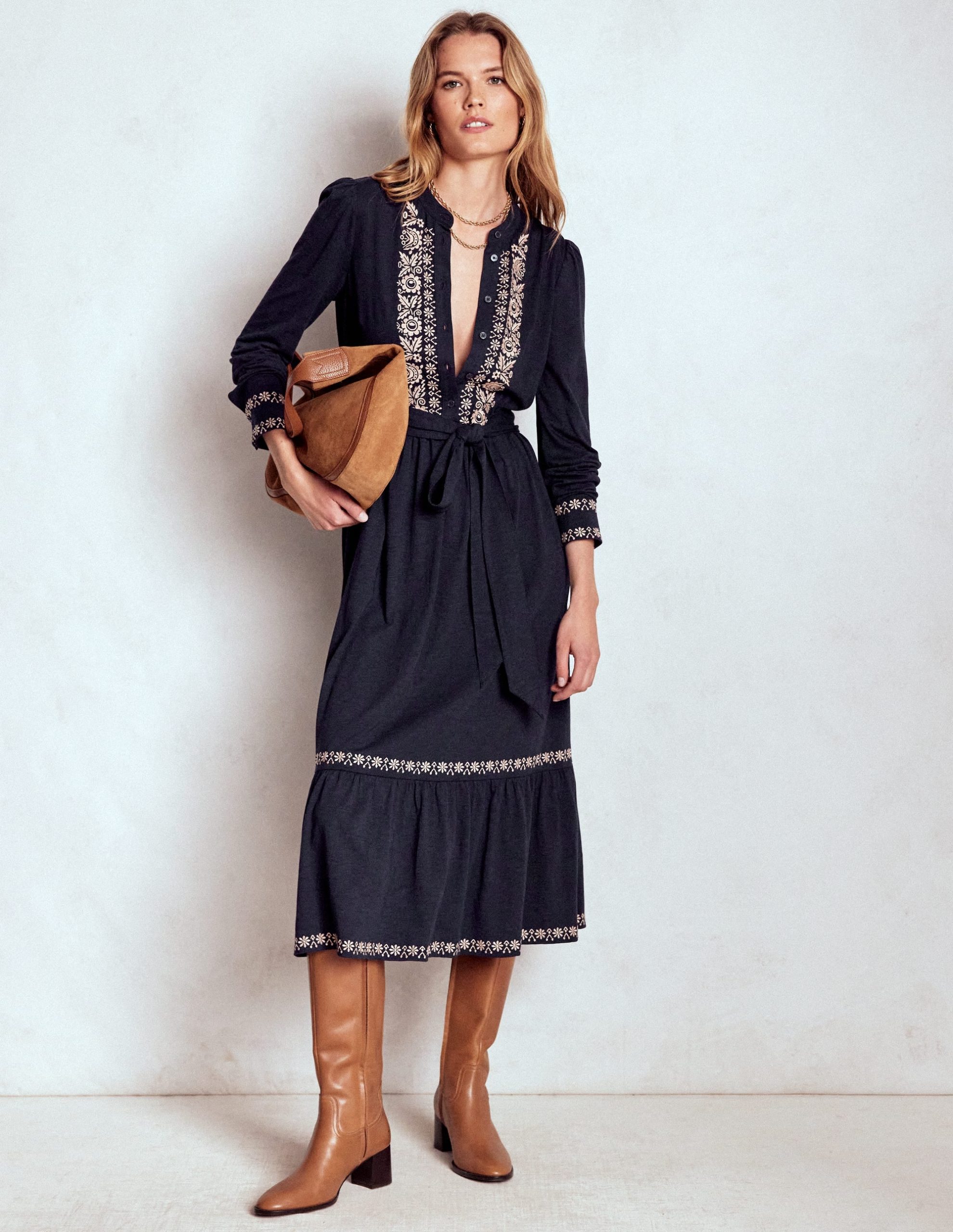 Edwina Jersey Shirt Dress-Navy - Image 5