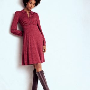 Orla Short Jersey Shirt Dress-Chestnut. Blossomy Paisley