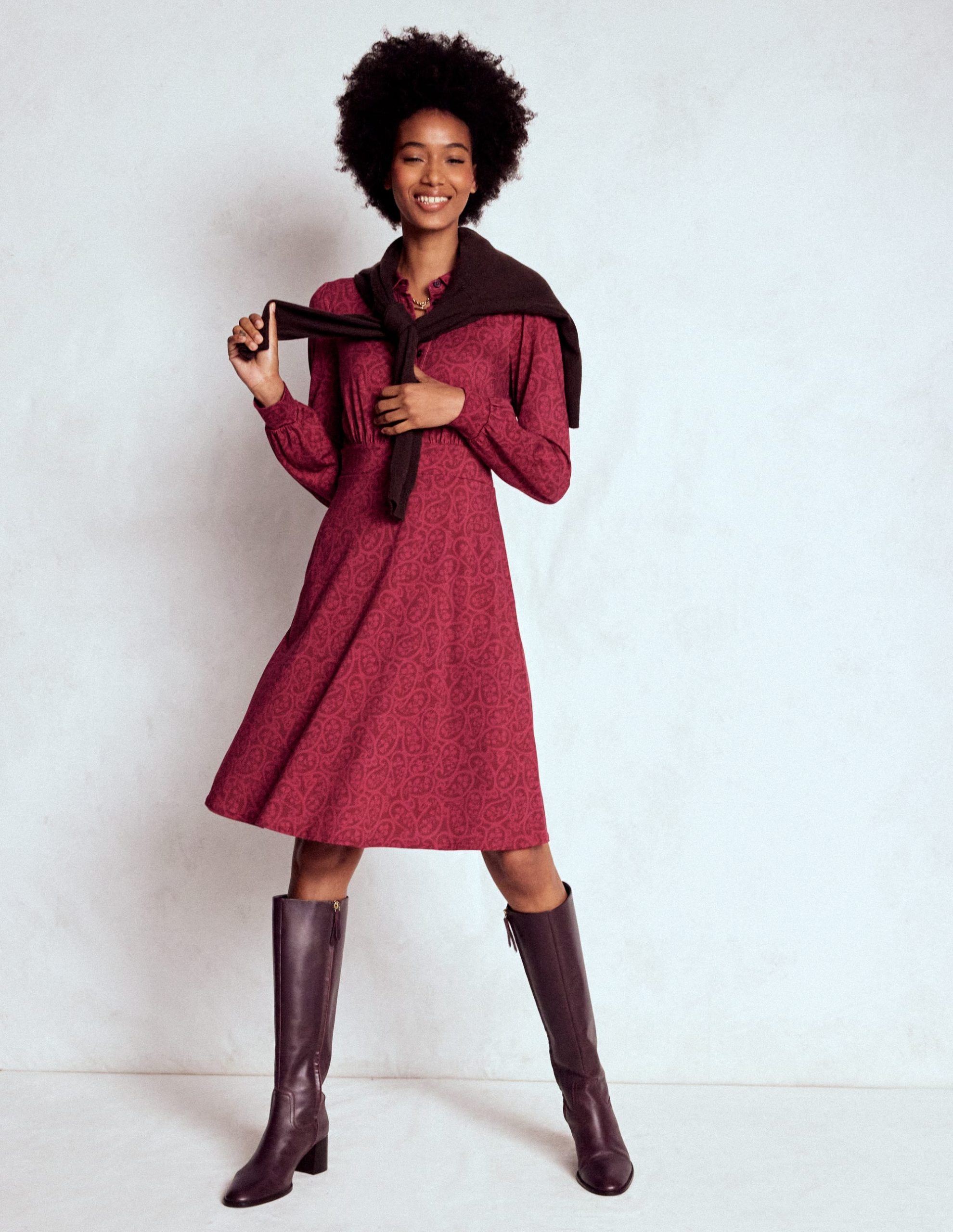 Orla Short Jersey Shirt Dress-Chestnut. Blossomy Paisley - Image 4