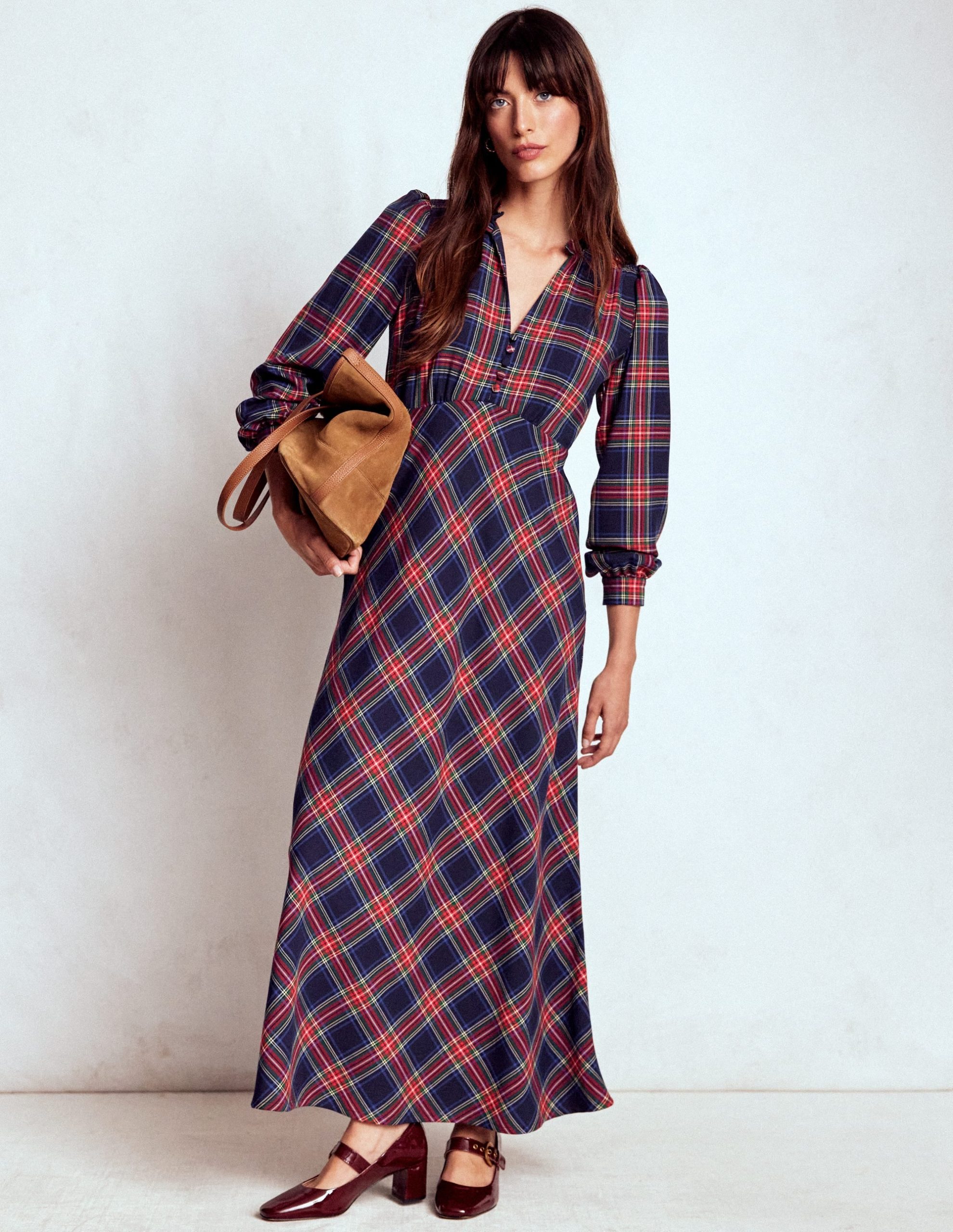 Cassie Check Tea Dress-Navy. Green and Red Check - Image 4