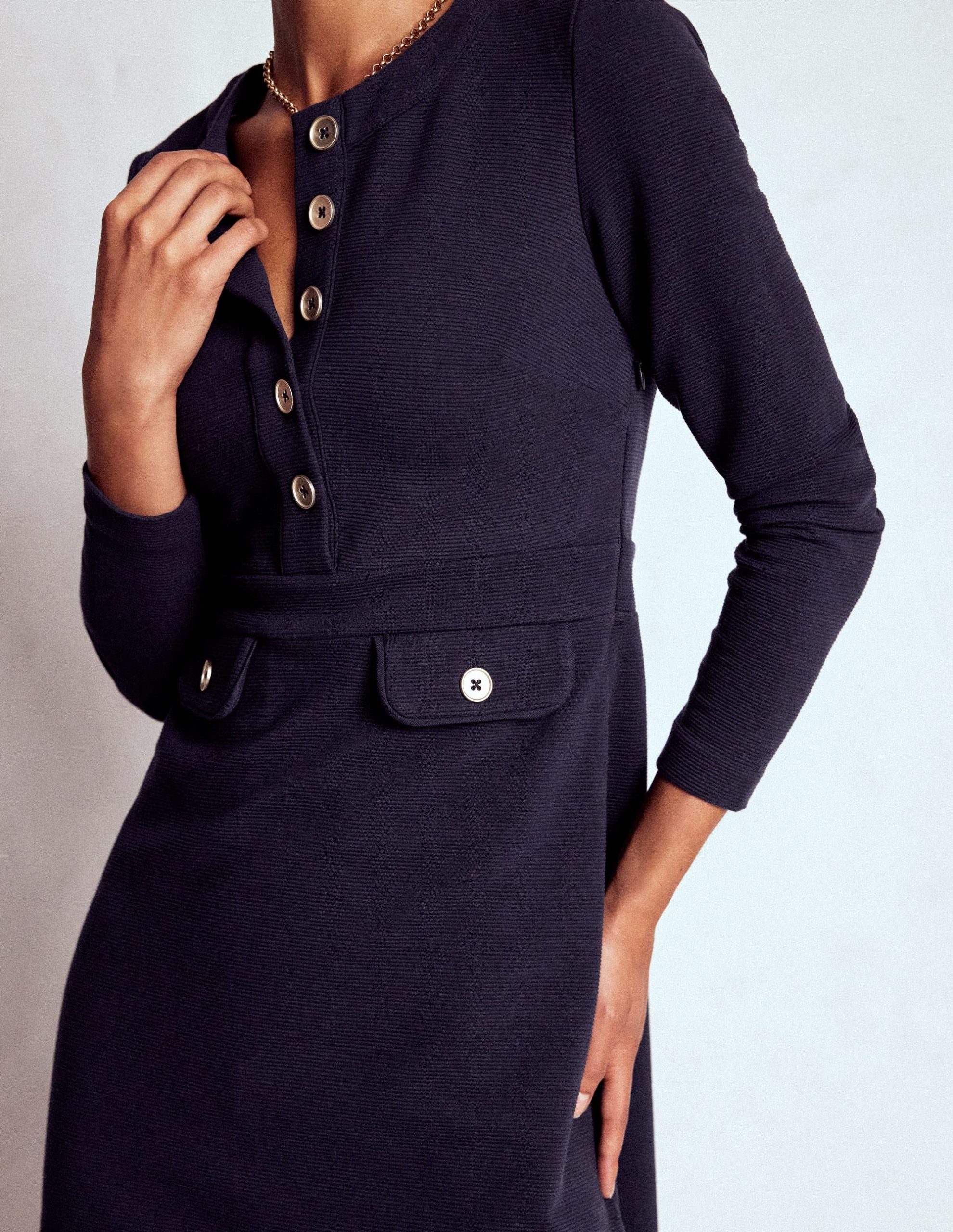 Lavinia Button Shift Dress-Navy - Image 2