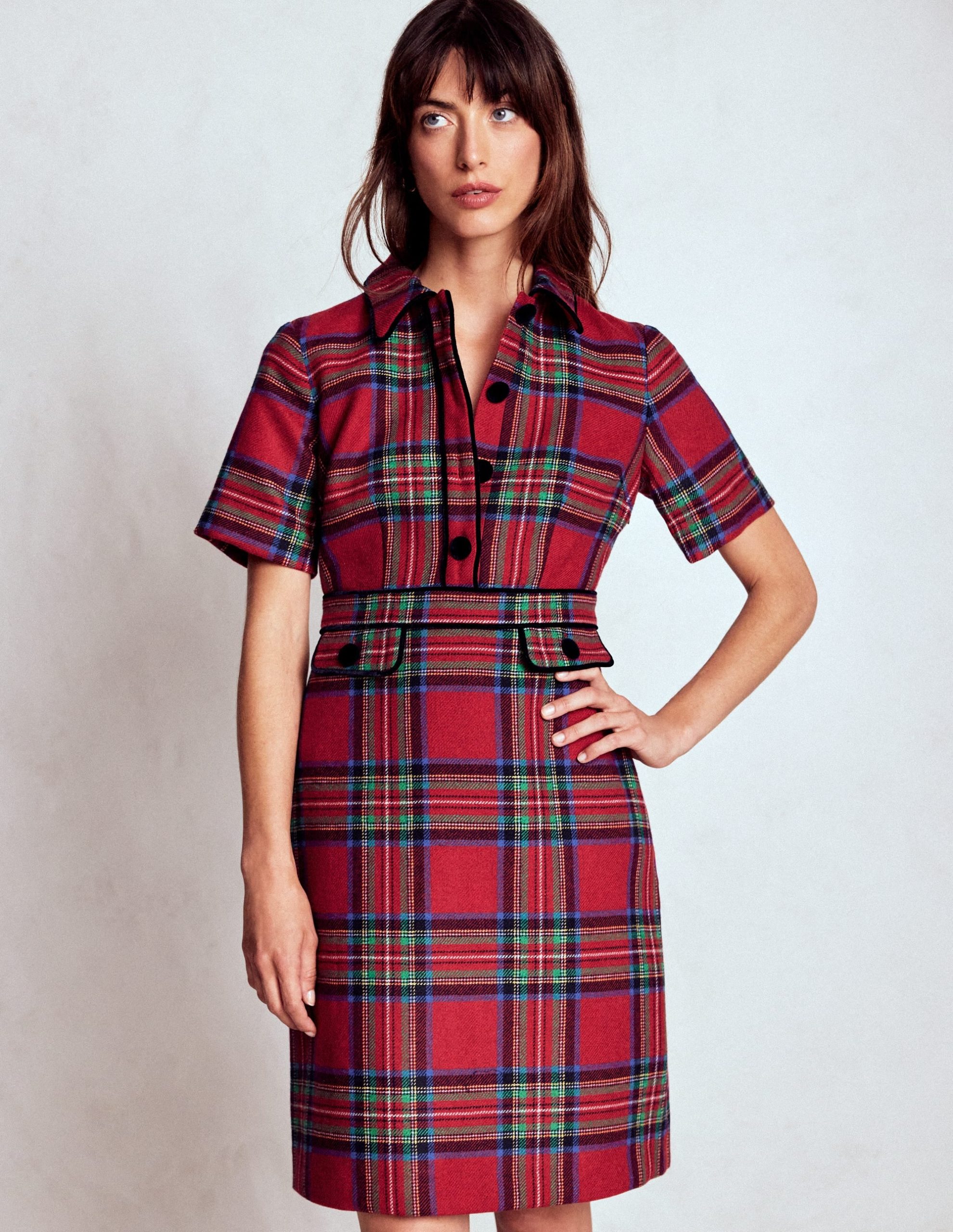 Eda Check Shift Dress-Red. Blue and Green Check