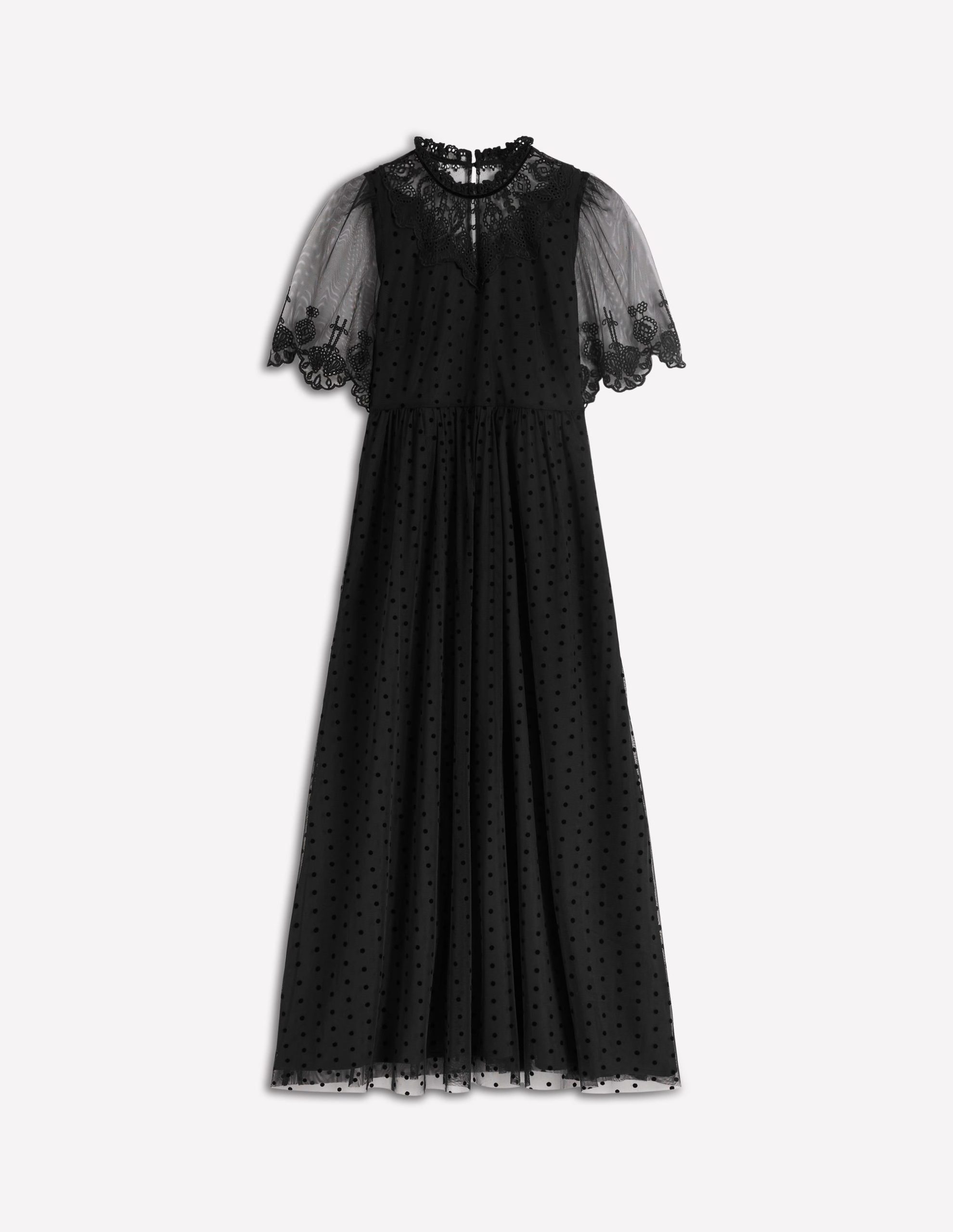 Embroidered Tulle Party Dress-Black - Image 8