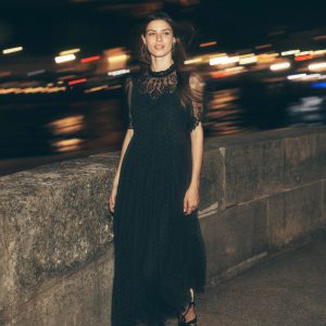 Embroidered Tulle Party Dress-Black