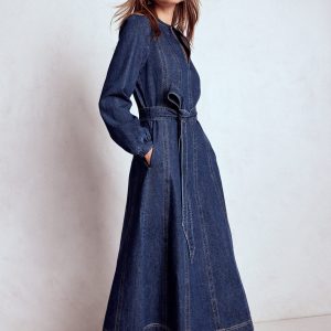 Ros Panelled Denim Midi Dress-Indigo Denim