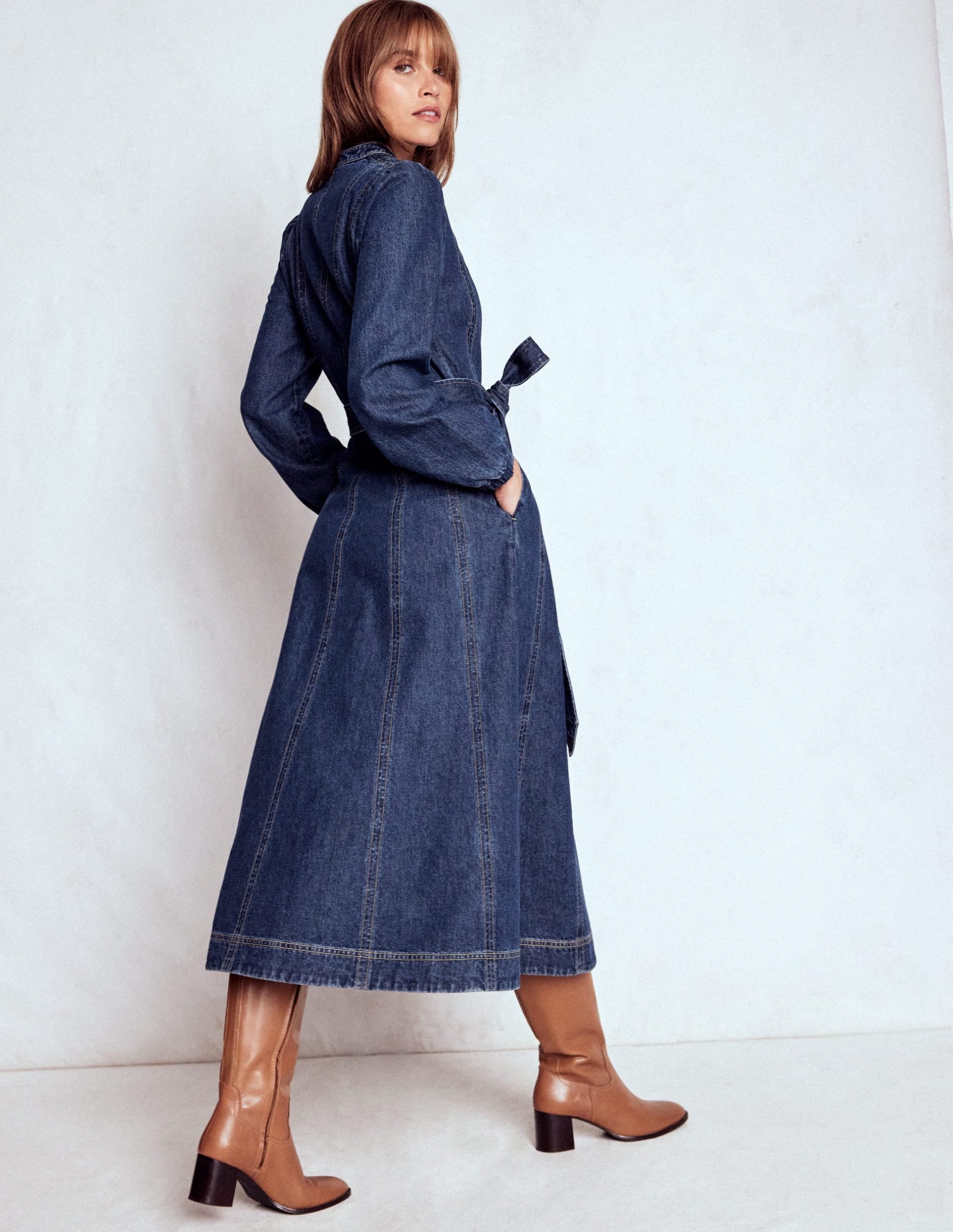 Ros Panelled Denim Midi Dress-Indigo Denim - Image 3