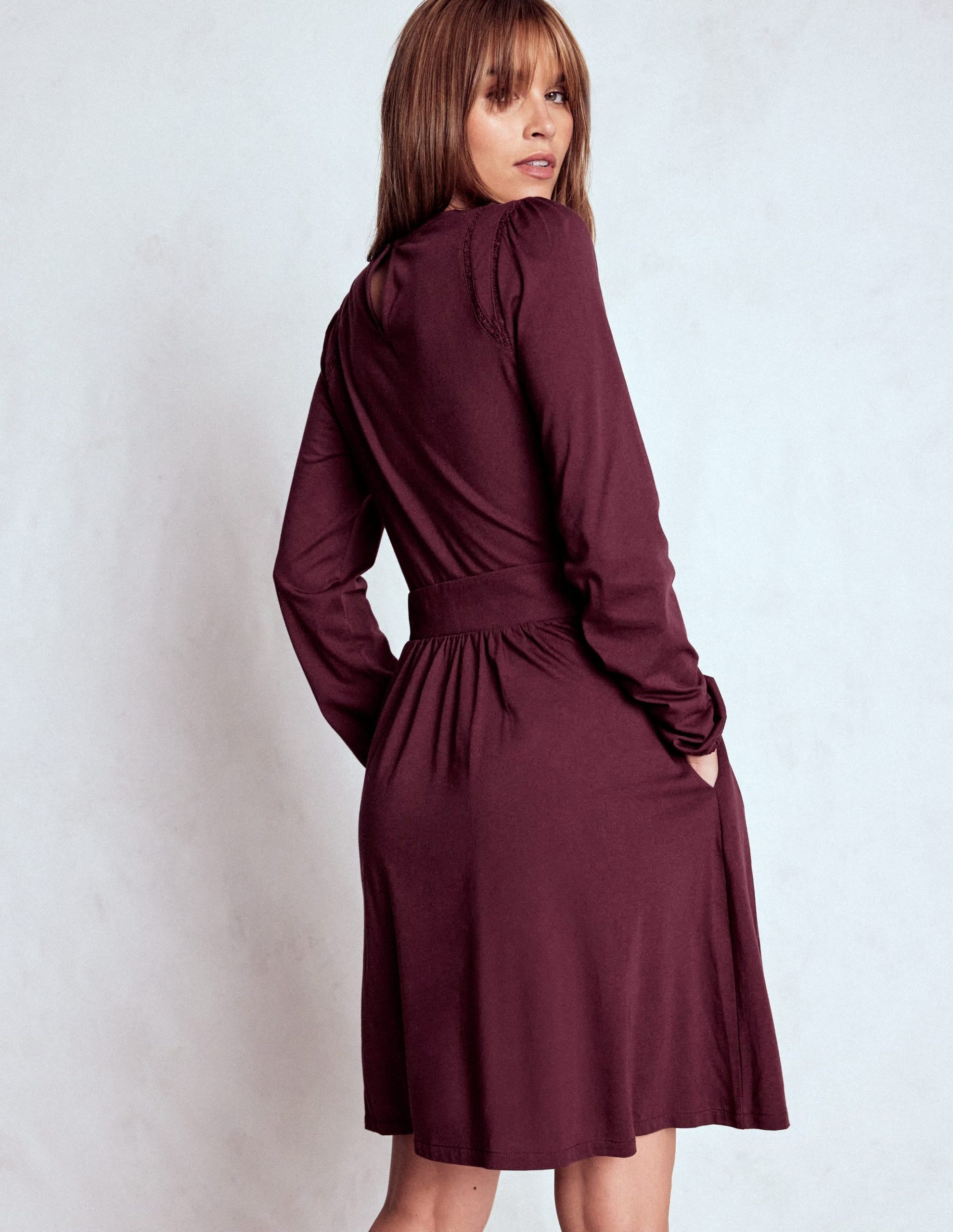 Mila Short Jersey Dress-Dark Cherry - Image 3